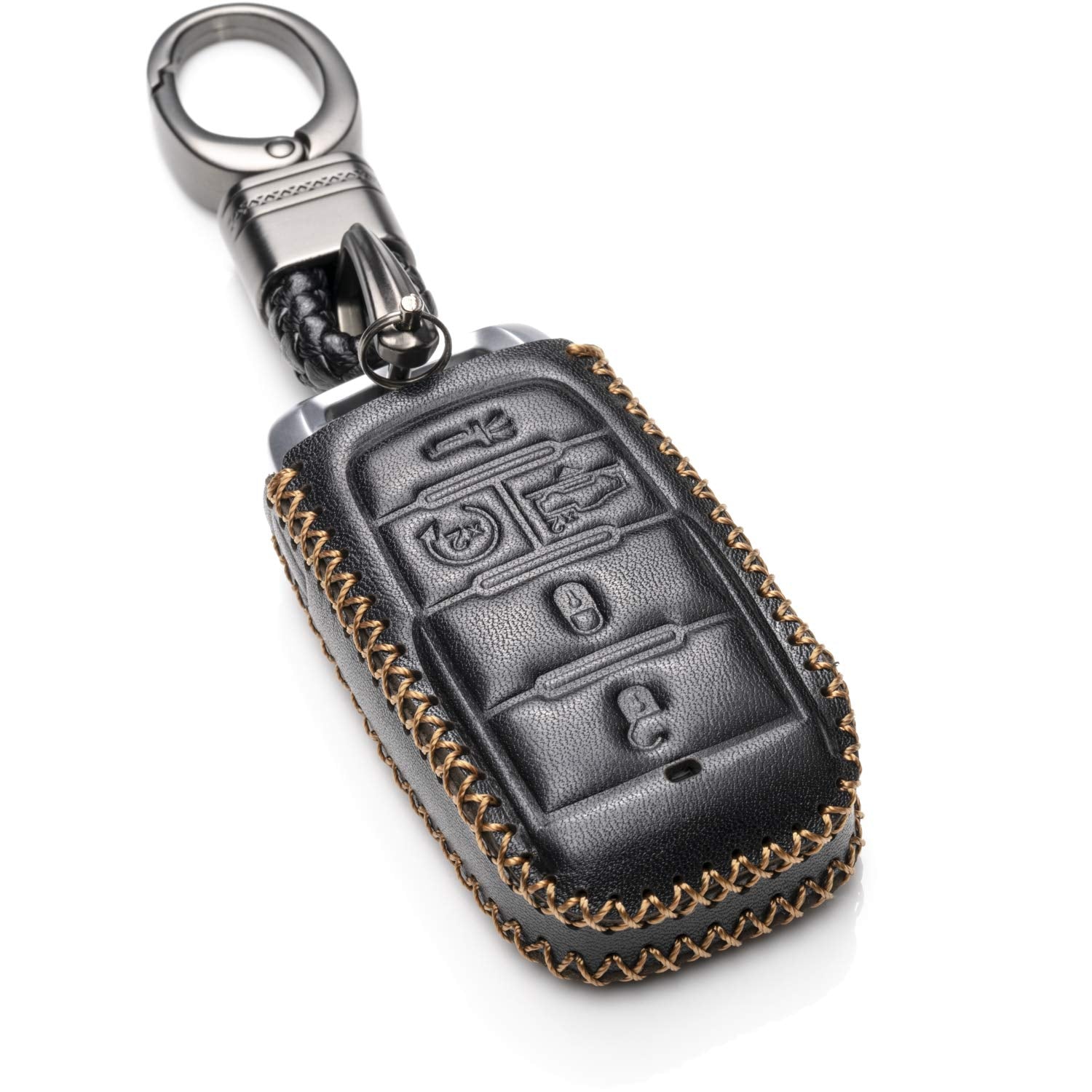 Vitodeco Genuine Leather Smart Key Fob Case Cover Protector Compatible With Ram 1500, Ram 2500, Ram 3500 2019-2025 (5-Button Wit