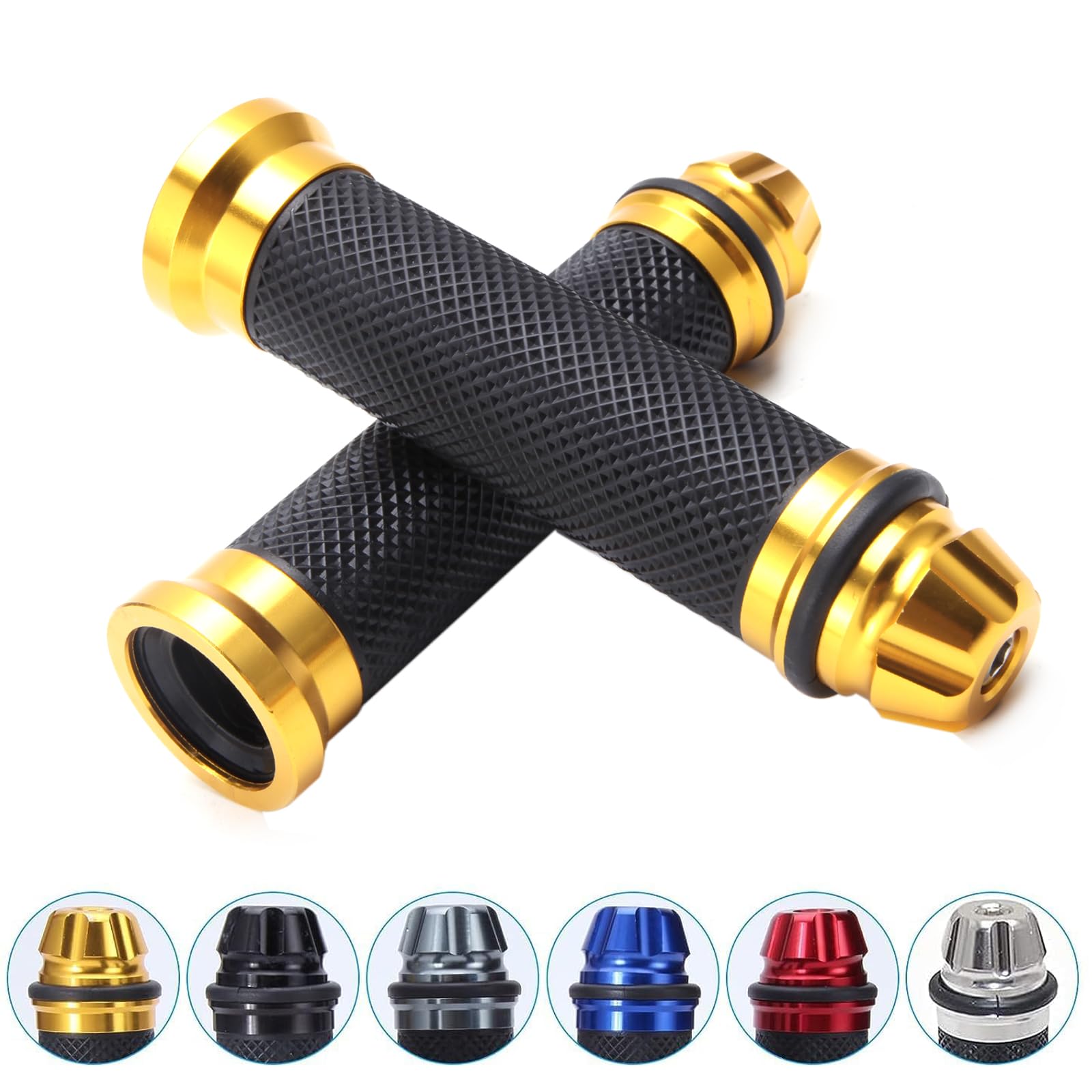Universal Pair Of 7/8'' 22Mm Rubber Handlebar Hand Grip Bar End For Motorcycle Bike Cafe Racer