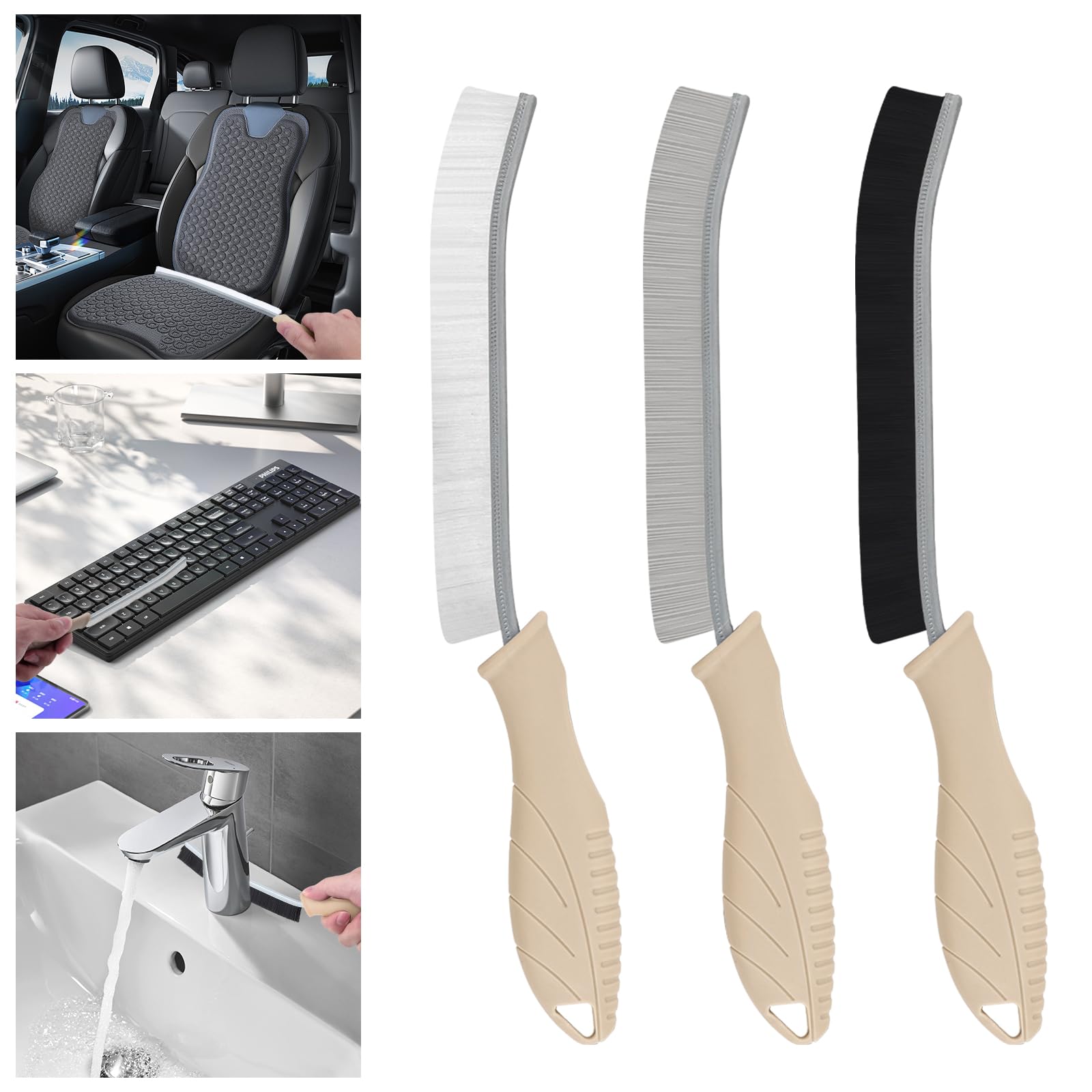 TQRR 3Pcs Cleaning Brush - Includes Soft Bristle, Hard Crevice, Multifunctional Grout Brush, Auto Vent Wheel, Kitchen House Clea