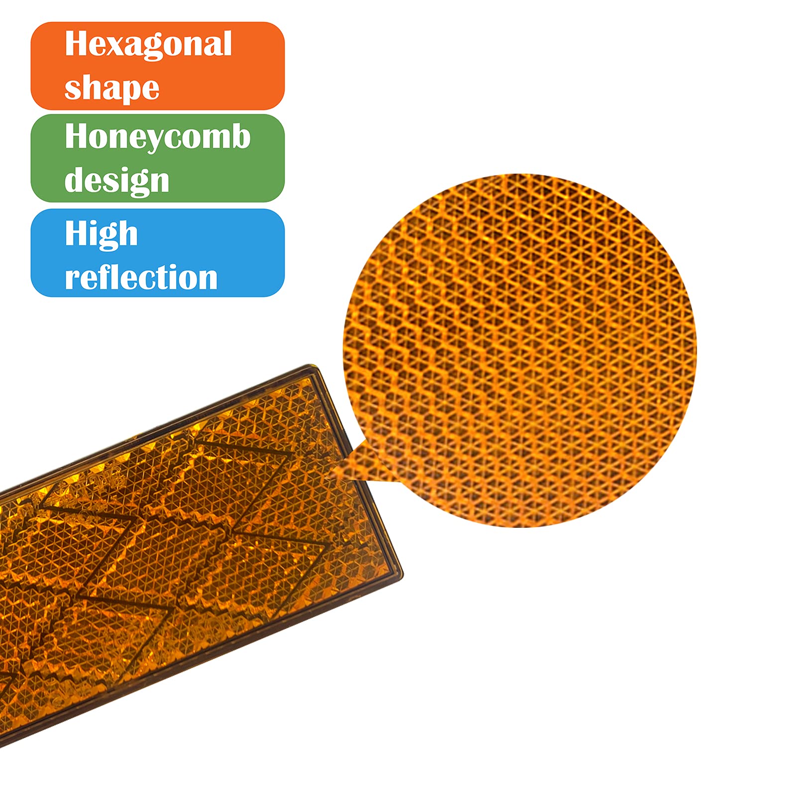 Welnent E-Mark Dot Ccc 2Pcs Rectangle Reflector Self Adhesive Stick On Trailer Driveway Mailbox (Amber)