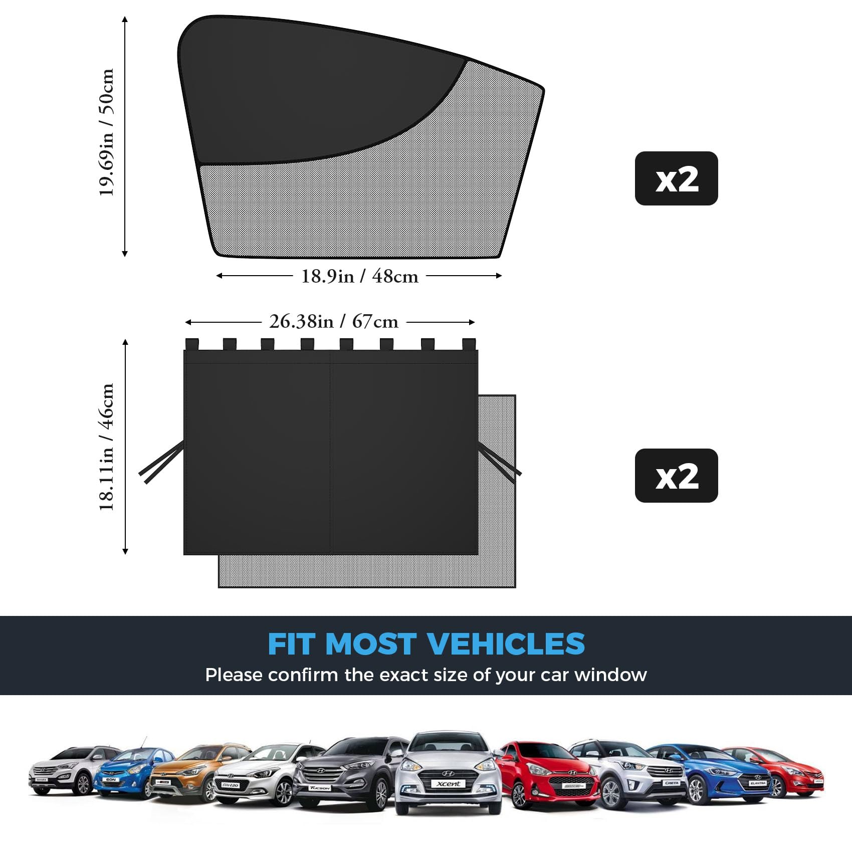 Roberly 4 PCS Magnetic Double Layer Car Window Shade for Baby, 19.7 x 18.9 Front Side Sun Shade 26.4 x 18.1 Rear Curtain