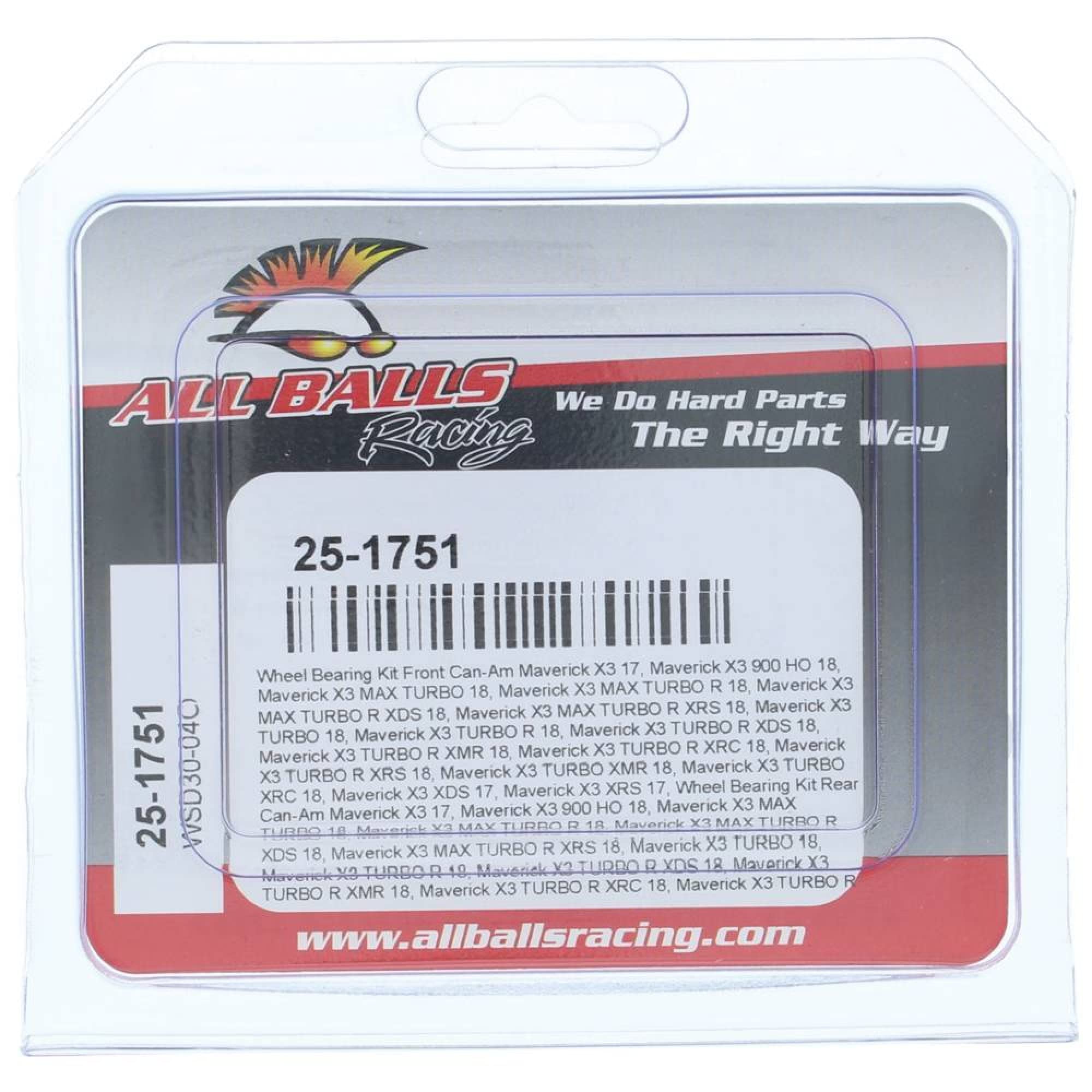 All Balls Racing 25-1751 Wheel Bearing Kit Compatible With/Replacement For Can-Am Maverick X3 2017, X3 900 Ho, X3 Max Turbo, X3