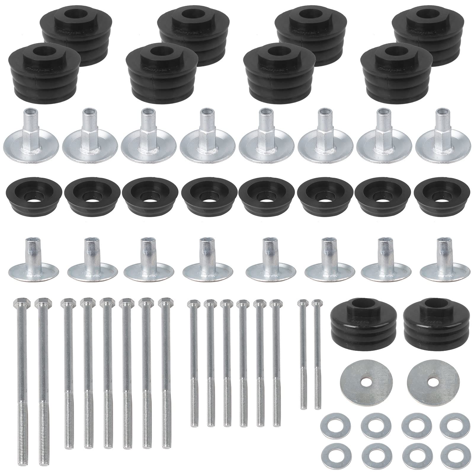 Iker Body Mount Bushing Kit Compatible With Ford F250 F350 2008-2016 Super Duty 2Wd 4Wd, Polyurethane Cab & Body Mount Steel Sleeves & Hardware. Black