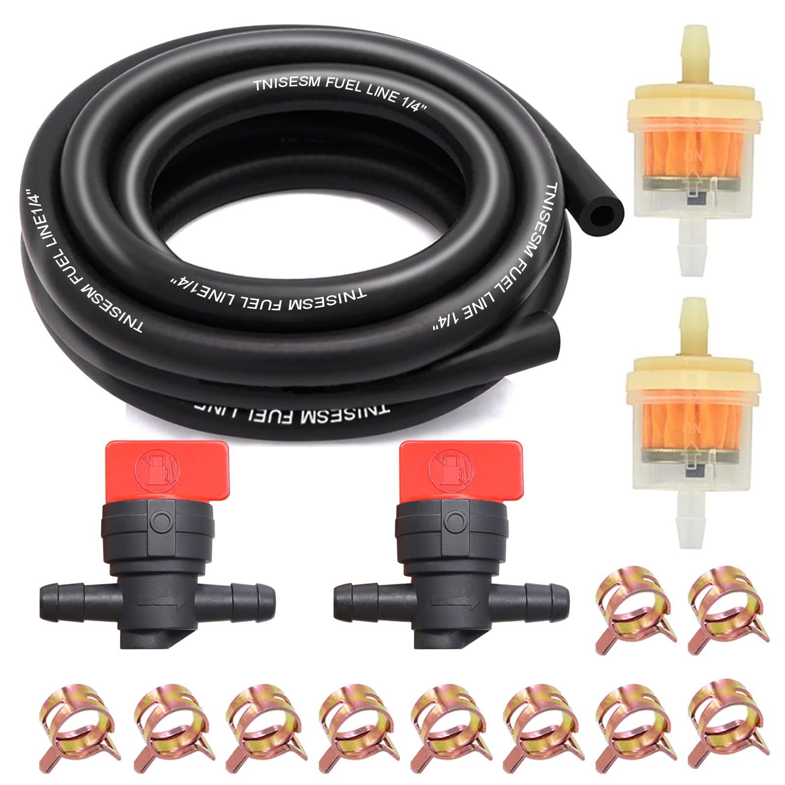 Tnisesm 1/4 Gas Fuel Line Hose With Clamps Valve & Filters Kit
