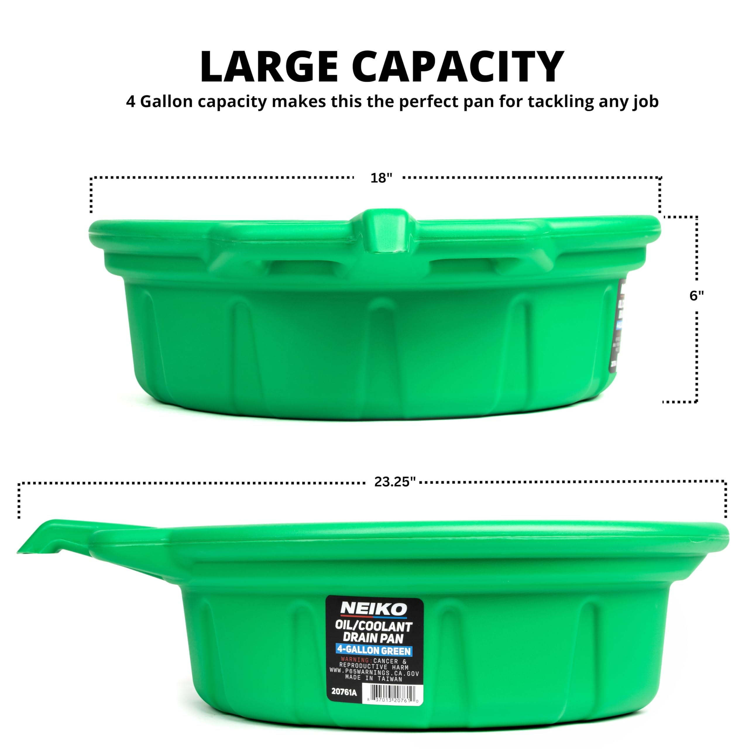 Neiko 20761A Large Coolant/Oil Drain Pan, 4 Gallon (16L) Capacity, Antifreeze Green Plastic Anti Splash Oil Pan, Motor Oil Drip