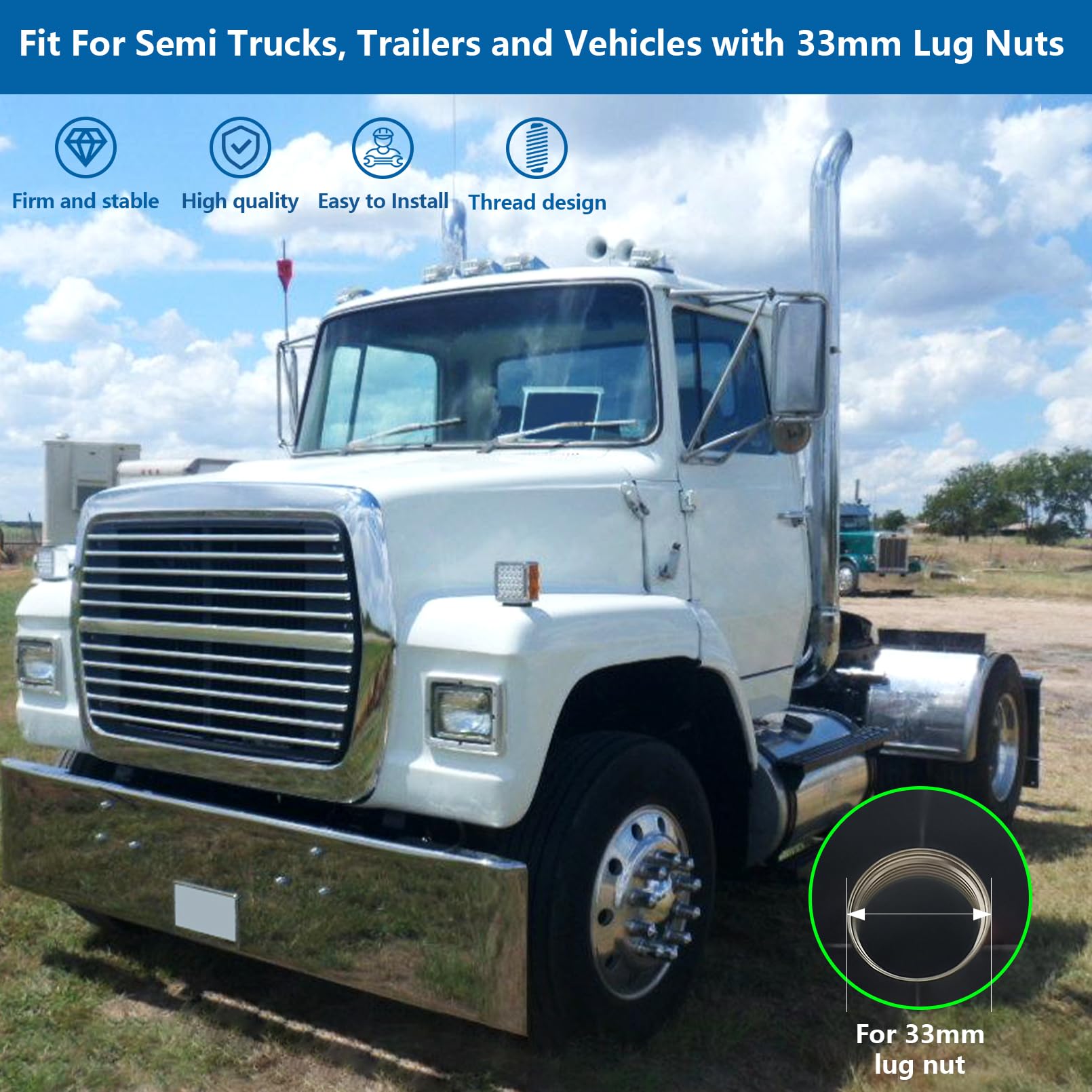 Grandroad Auto 20 Pack Lug Nut Covers, 33Mm By 3-1/2'' Thread On Flat Top Cylinder Nut Cover Caps Abs Chrome Plastic Anti-Rust S