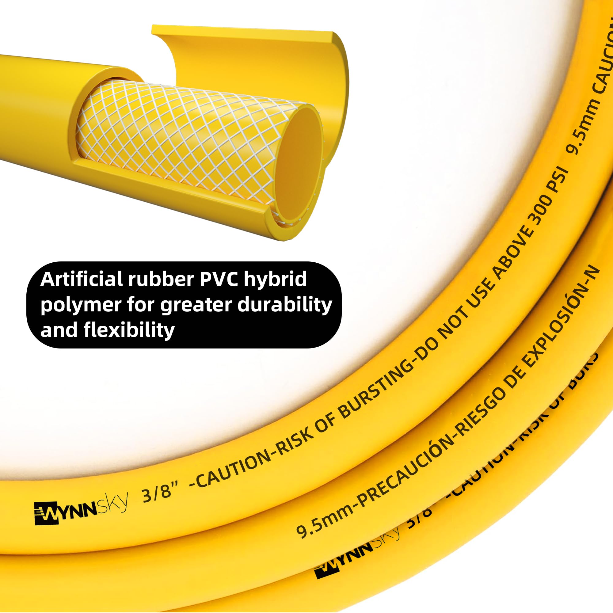 Wynnsky Truck Inflator Kit, 3/8''50Ft Hybrid Air Hose With 1/4''Mnpt Endings, Universal Glad Hand&Chuck