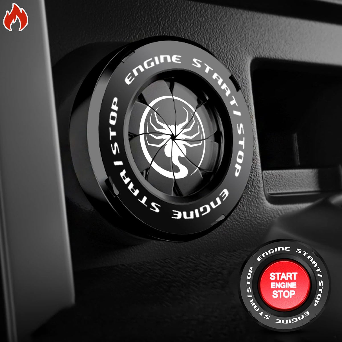 Tybasthe Rotary Push Start Button, Facehugger Car Accessories Engine Start Stop Button, Car Stickers Interior Decor, Motorcycle