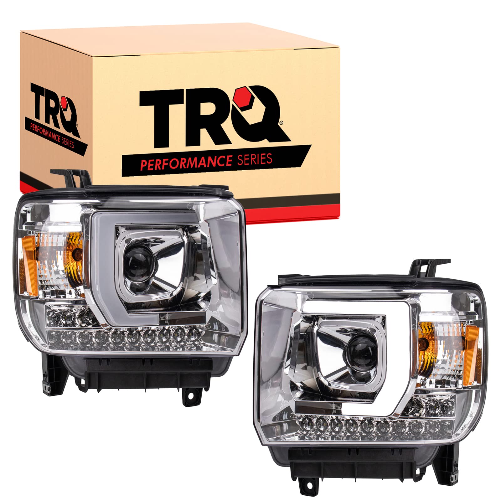 Trq Headlight Assembly Set Headlights Driver & Passenger Side Compatible With 2014-2015 Gmc Sierra 1500 2015-2019 Sierra 2500 Hd