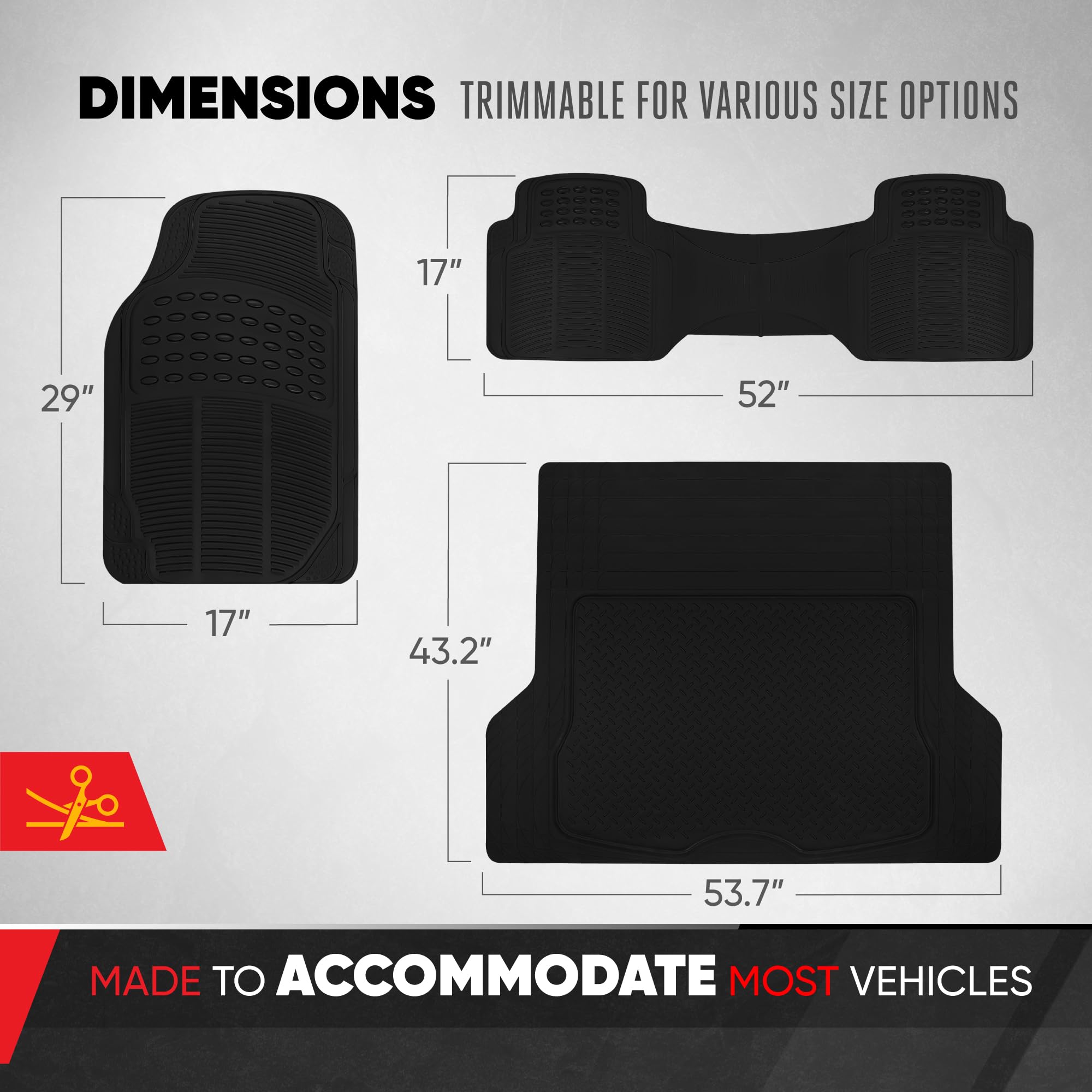 Bdk Proliner All Weather Rubber Auto Floor Mats And Trunk Cargo Liner - Front & Rear Heavy Duty Set Fit For Car Suv Van And Truc