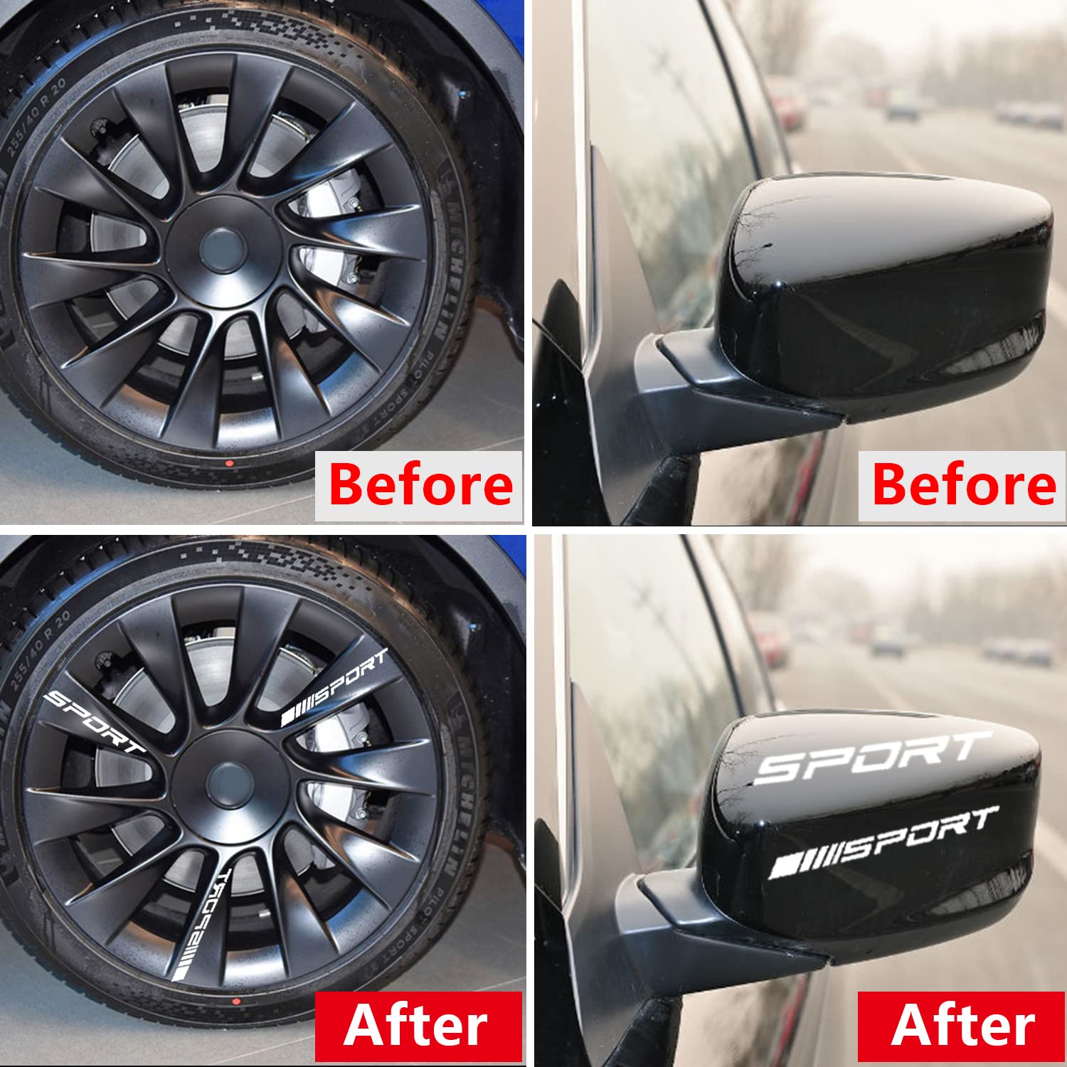 Pincuttee 14Pcs Car Decal Stickers,Wheel Rim Decal Sticker,Sport Logo Reflective Stickers,Sport Emblem Car Rear Bumper Sticker,R