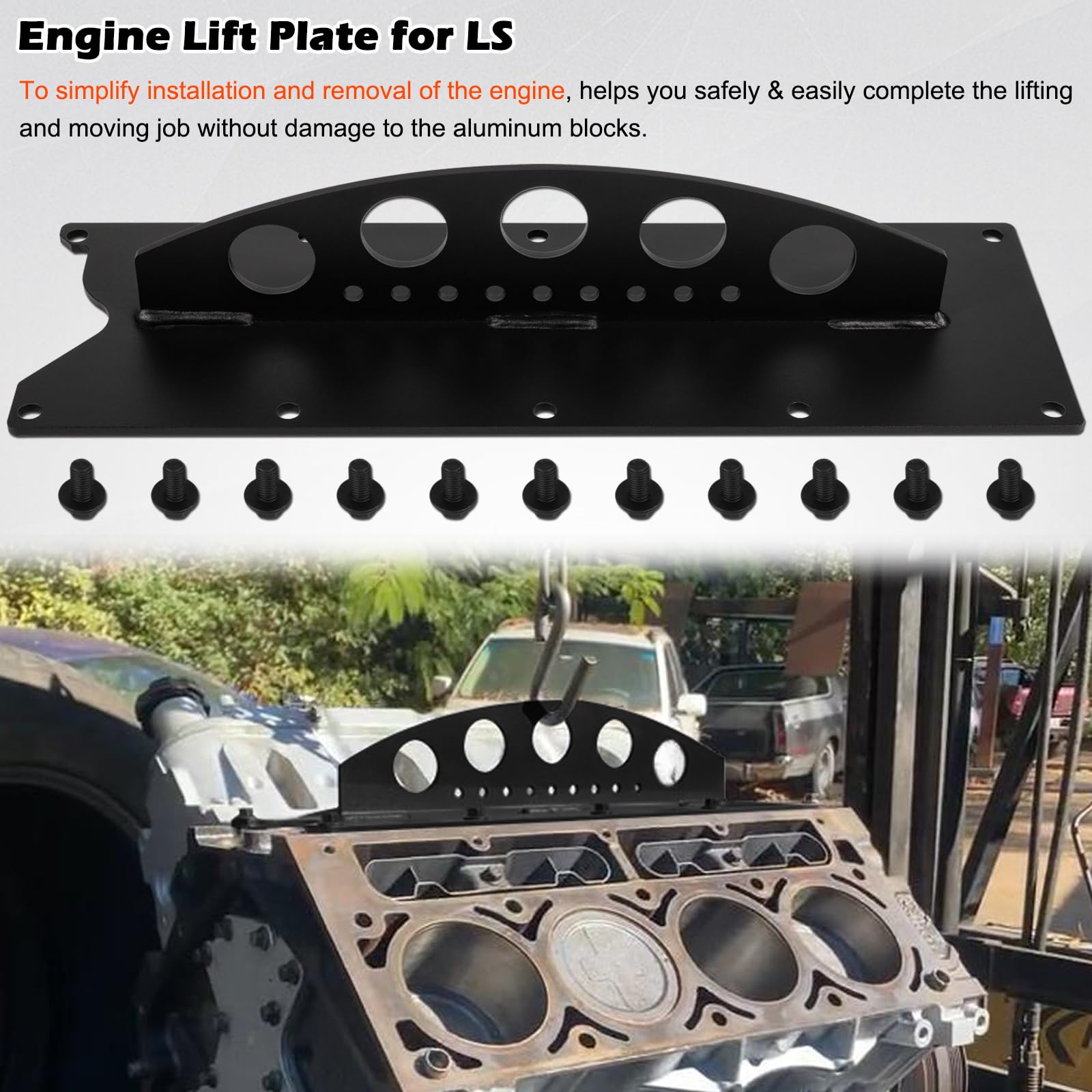 Bonbo for LS Engine Lift Plate - Heavy Duty Engine Hoist Picker Crane Lift Plate Compatible with Chevy LS Series LSX LS LS1 LS2