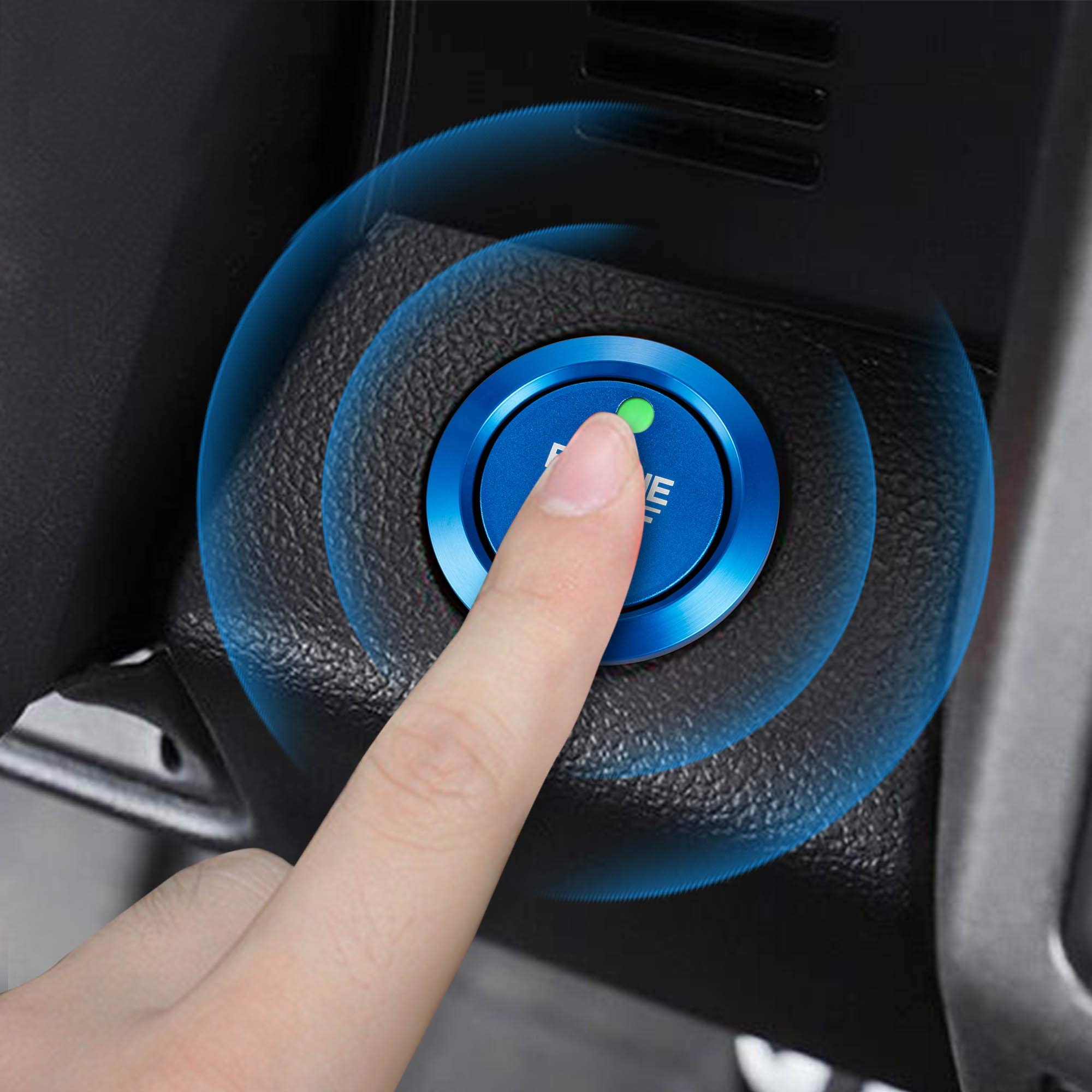 Tomall Aluminum Engine Start Stop Push Button Cover Trim Compatible With Ford F-150 2016-2021 Car Engine Ignition Start Button Cap Surrounding Trim Ring Decoration Accessories (Blue)