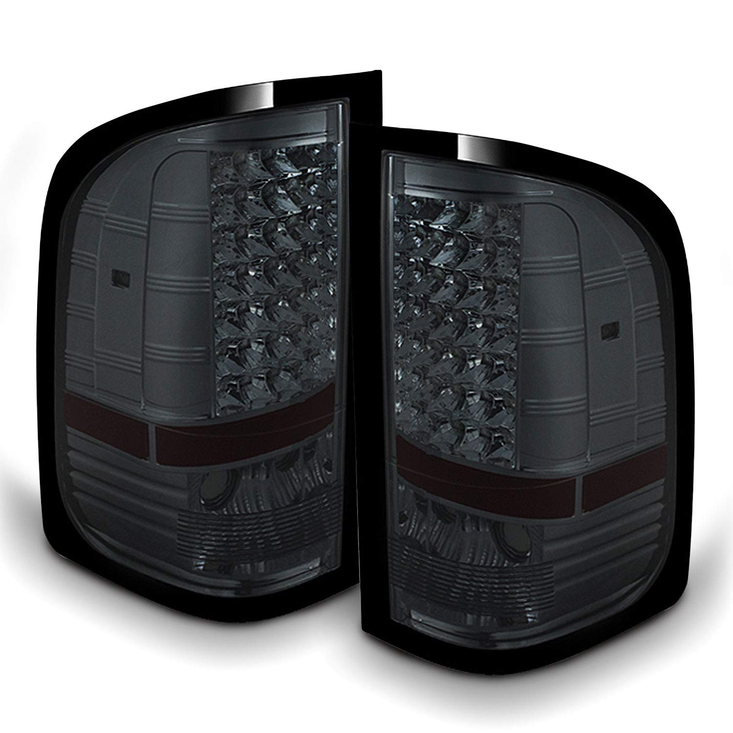 Akkon - For Black Smoke 07-13 Silverado Pickup Full Led Tail Lights Brake Lamp Replacement Driver And Passenger