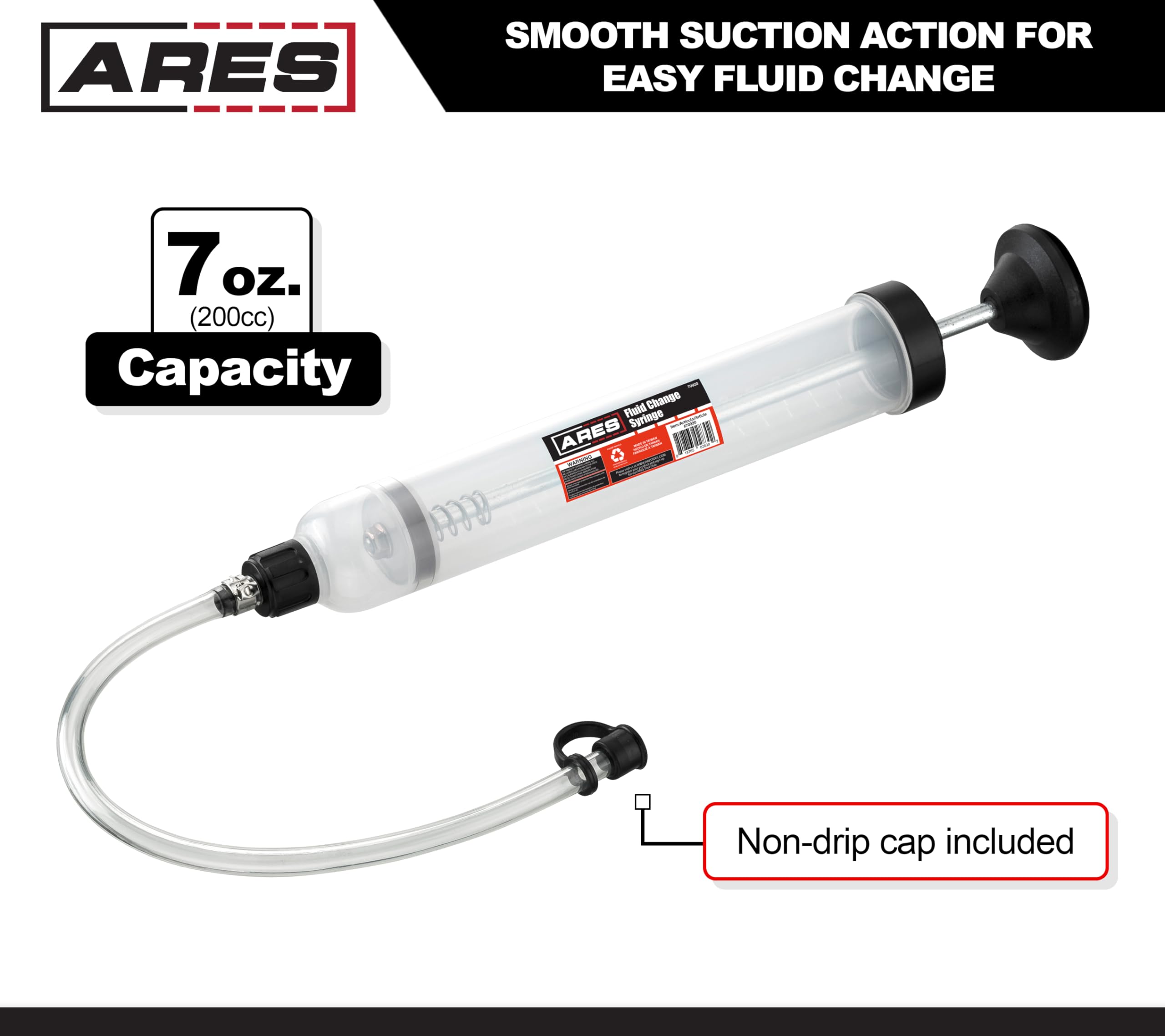 Ares 70920 - Fluid Change Syringe - Smooth Suction Action For Easy Fluid Change - Ideal For Power Steering Fluid, Brake Fluid Re