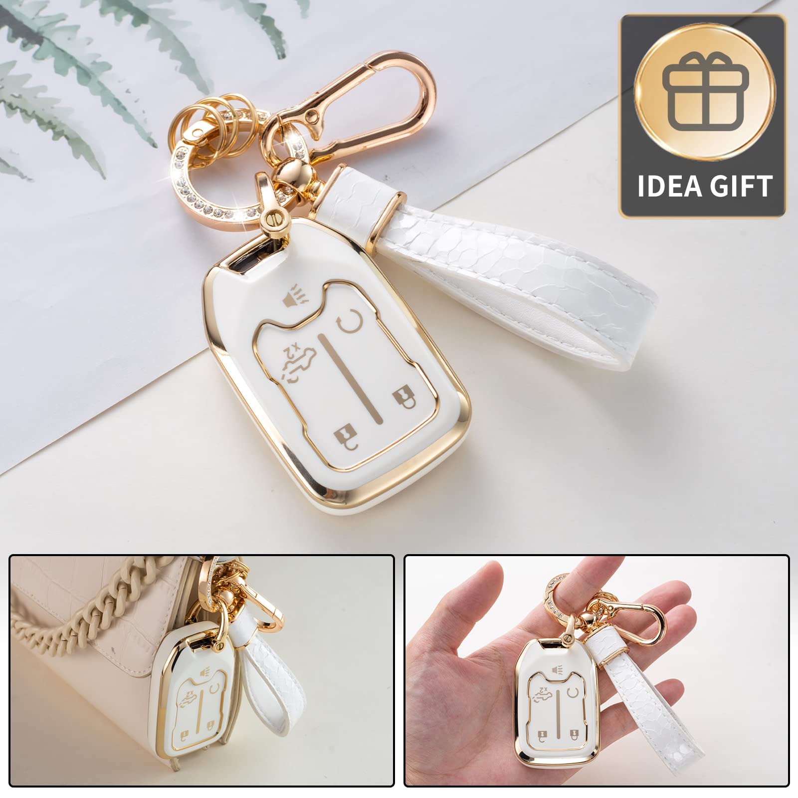 Cacarlike For Gmc Key Fob Cover With Gm Keychain, Car Key Fob Case Compatible With 2019 2020 2021 2022 Chevy Silverado Gmc Sierr