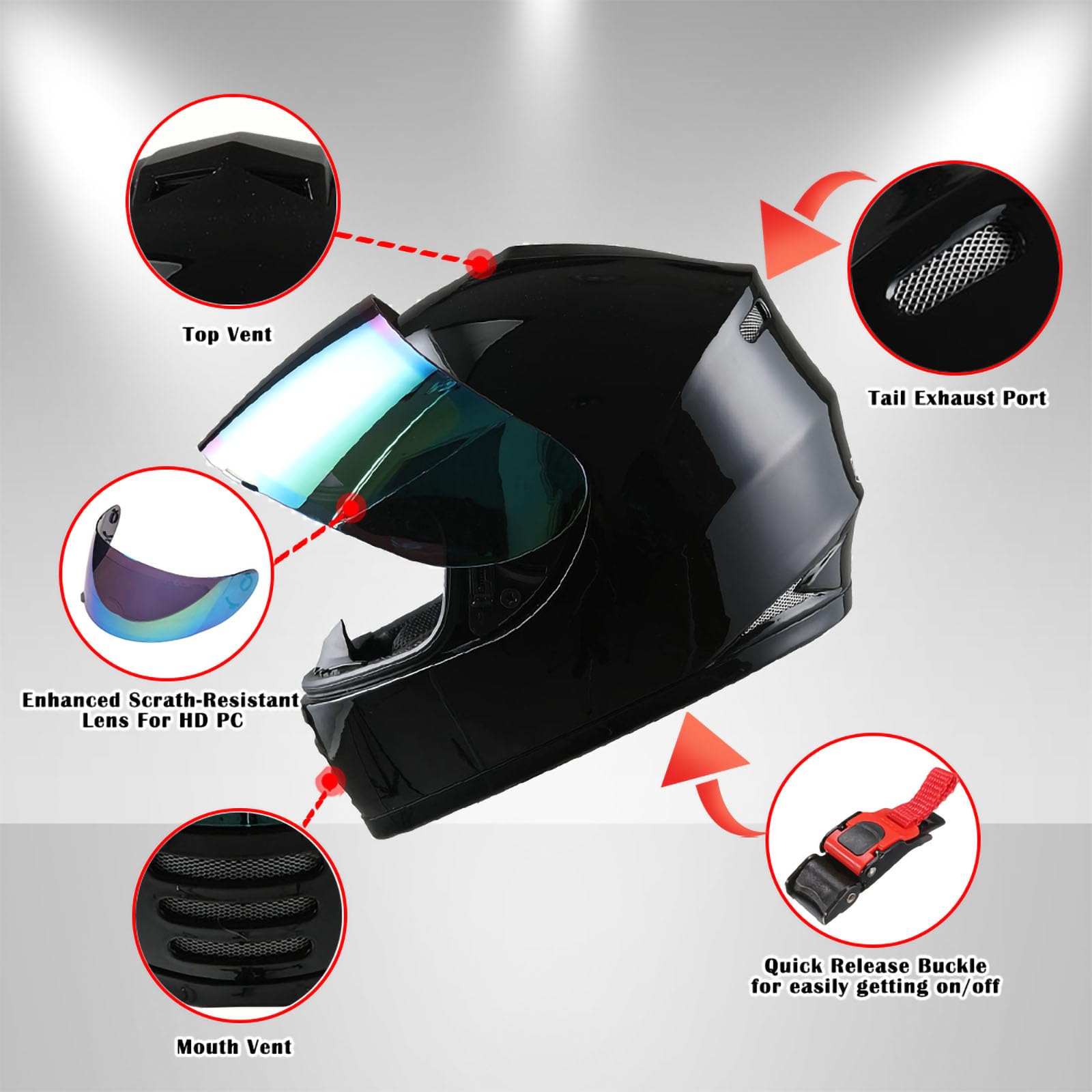 Wow Youth Motorcycle Full Face Helmet Street Bike Bmx Mx Kids Glossy Black + Mx Skeleton Glove Bundle