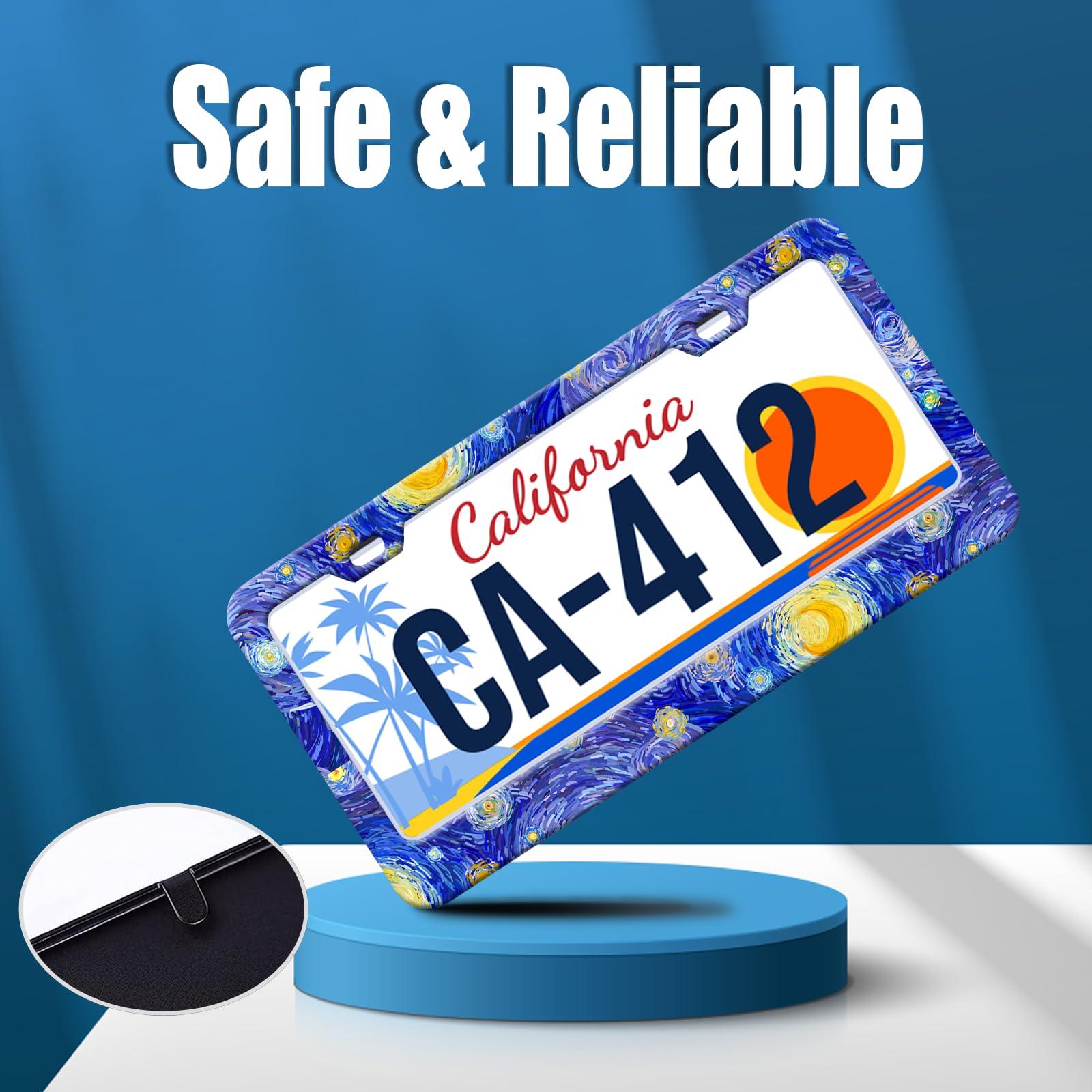 Starry Night License Plate Frames Blue Sky Van Gogh License Plate Holder for Car Decor Parts Stainless Steel License Plate Cover