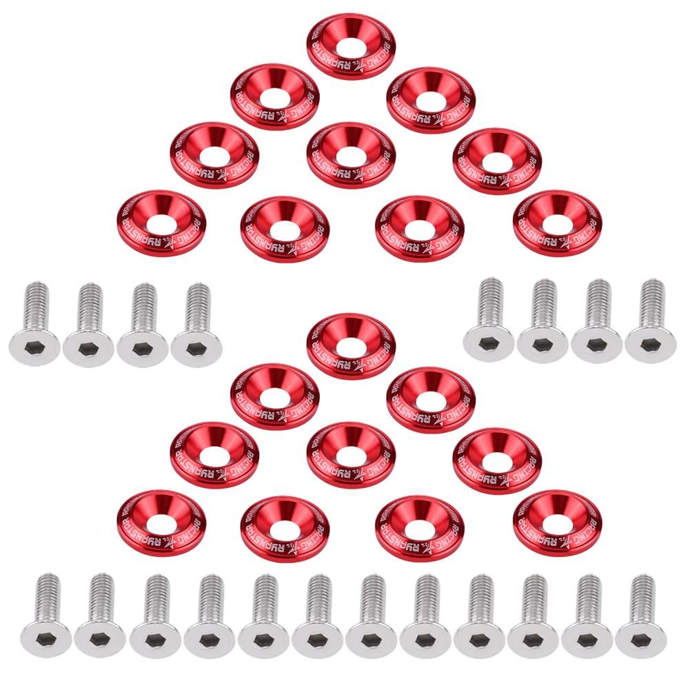 20pcs Aluminum Bumper Washer, Engine Bumper Washer Bolt Kit(Red)