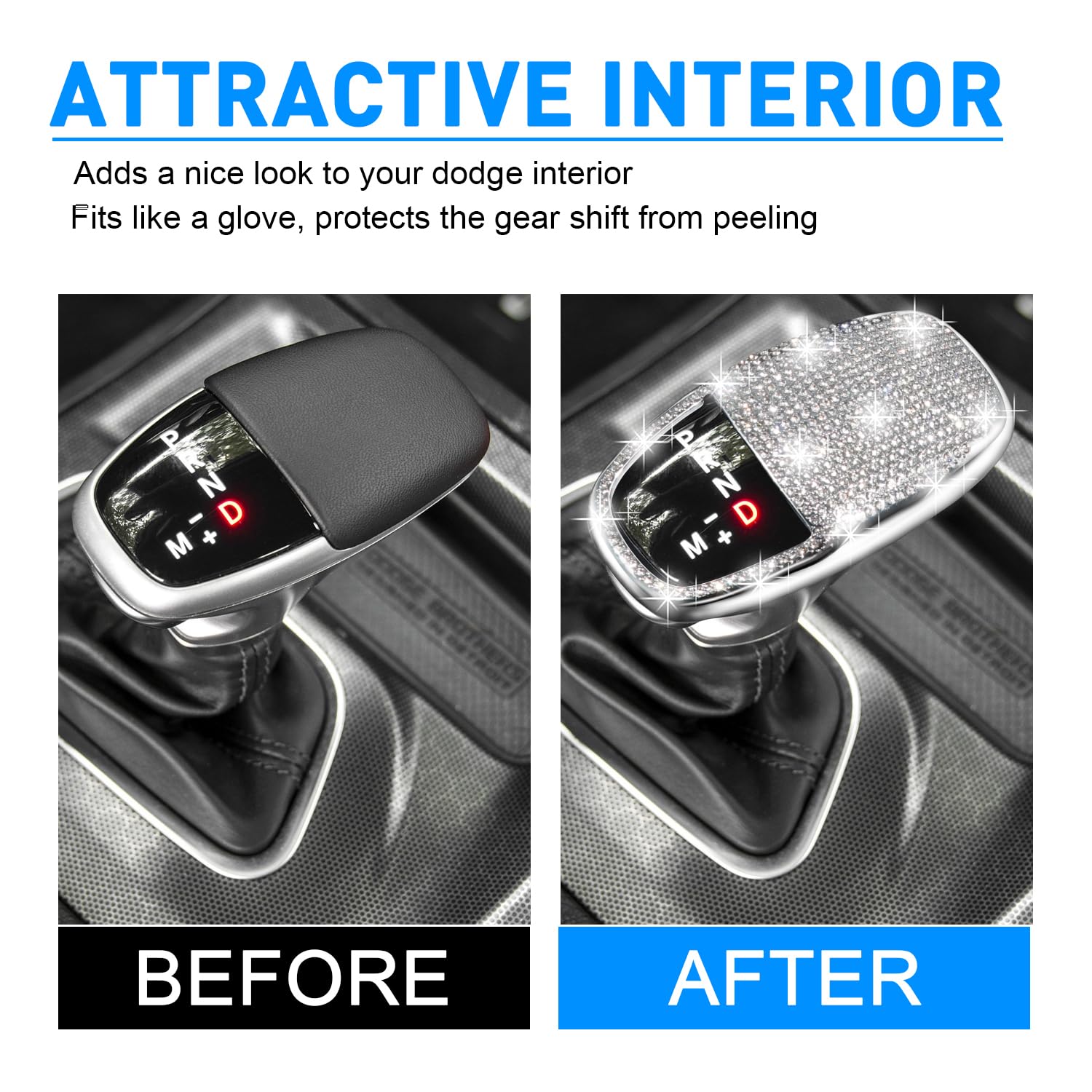 Remoch Gear Shift Knob Head Cover Bling Trim For Dodge Charger Accessories 2015-2023 Challenger 2015-2024 Durango 2016-2025 Meta