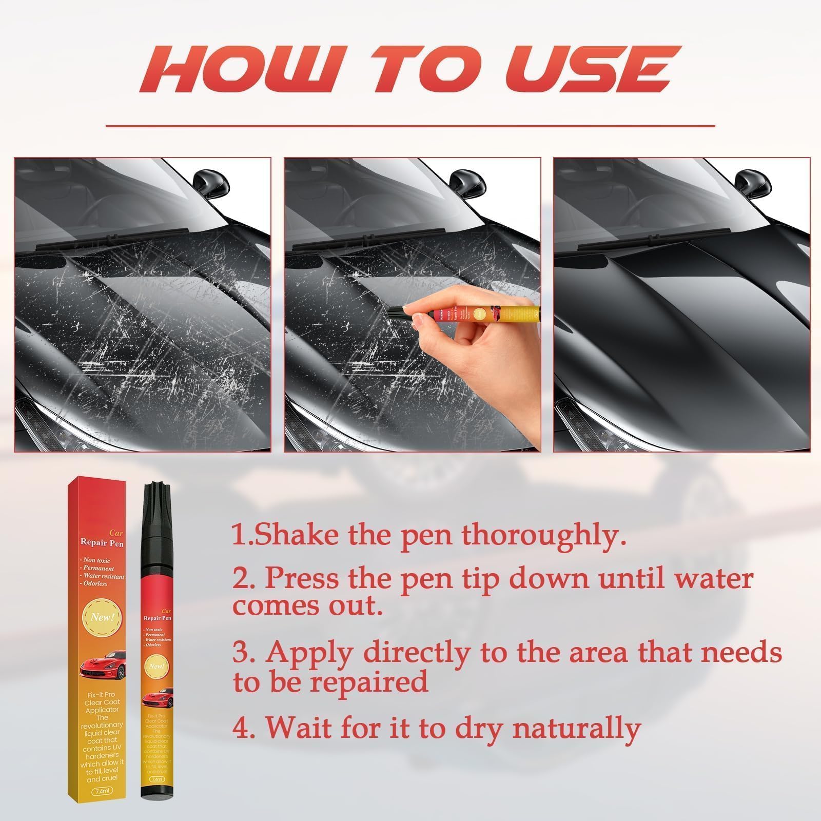 3PCS Black Touch Up Paint for Cars, Black Cars Magic Pen for Car Scratches, Magic Car Scratch Removal Pen, Magic Pen for Car Pai