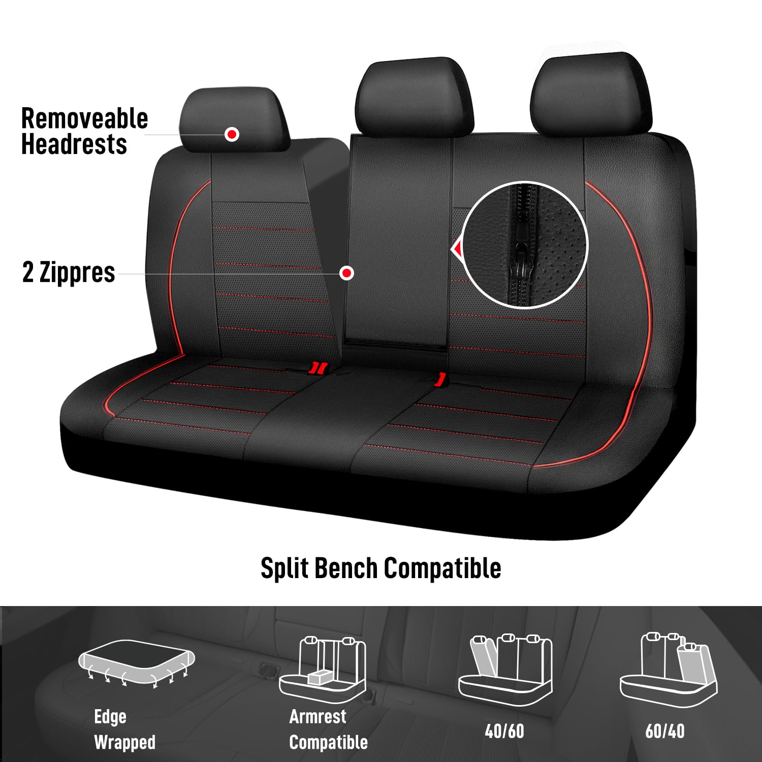 Car Pass Leather Back Seat Cover,Piping Waterproof Bench Seat Cover, Rear Seat Cover Universal Fit For Cars Sedans Suvs Truck 95