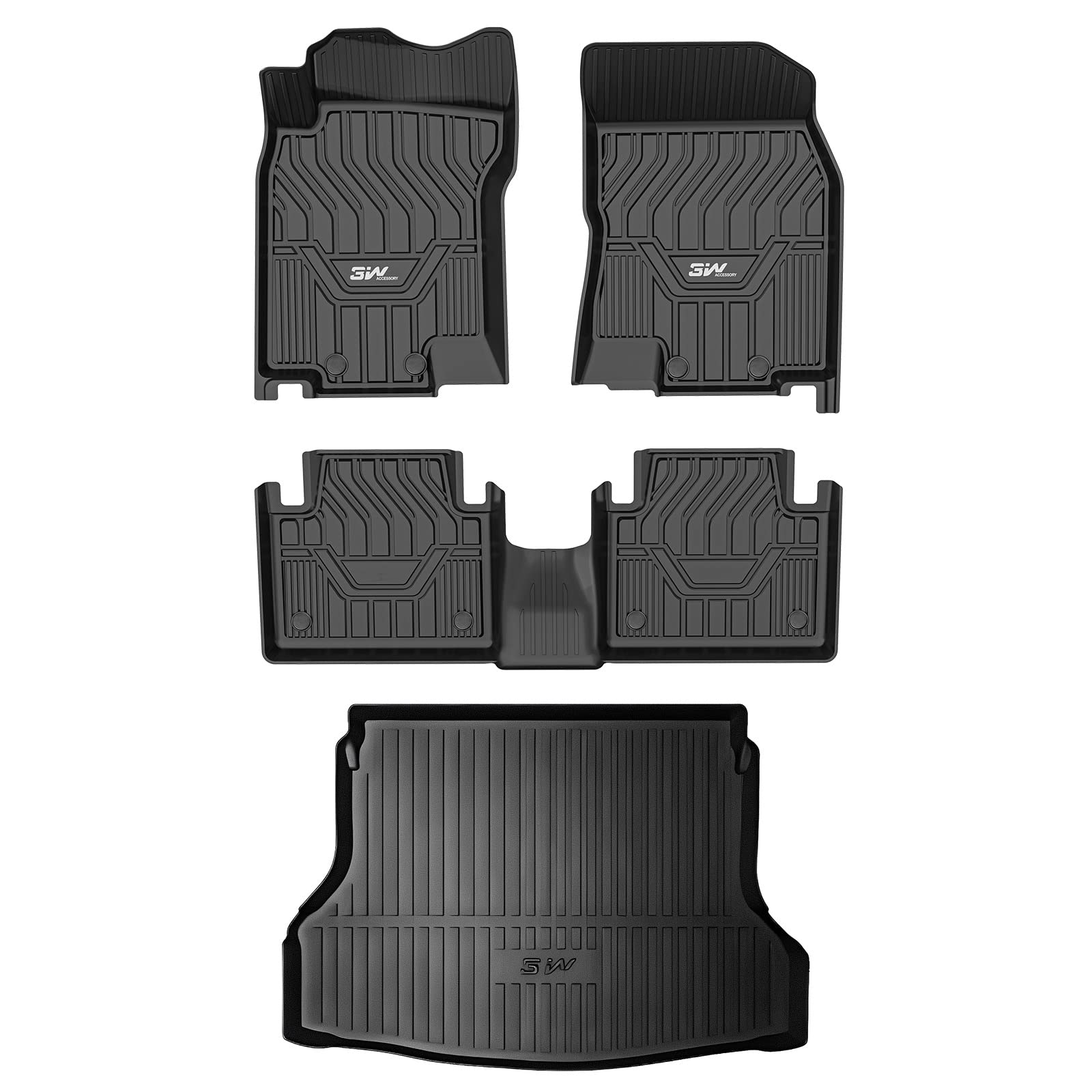 3W Nissan Rogue Floor Mats & Cargo Liner 2014-2020, All Weather Tpe Custom Fit Full Set With Trunk Mat(Not For Rogue Sport)
