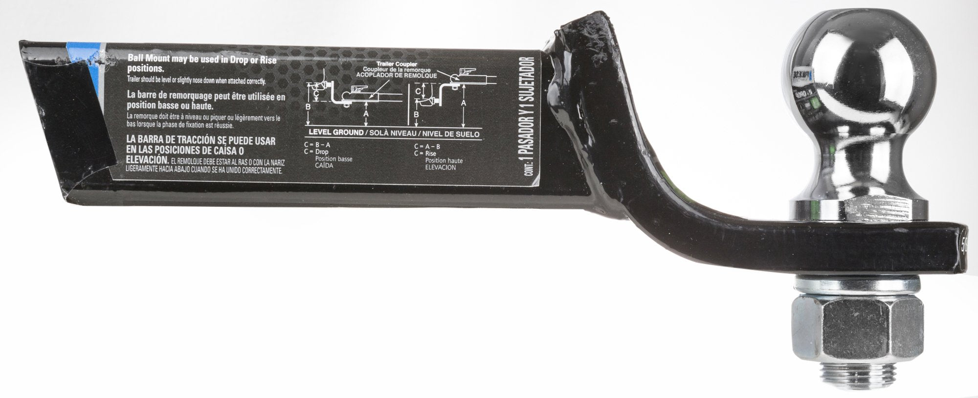 Trailer Hitch Ball Mount Starter Kit, Fits 2 Inch Square Receiver, 2 Inch Drop, 6,000 Lbs. Capacity, Includes 2 Inch Trailer Bal