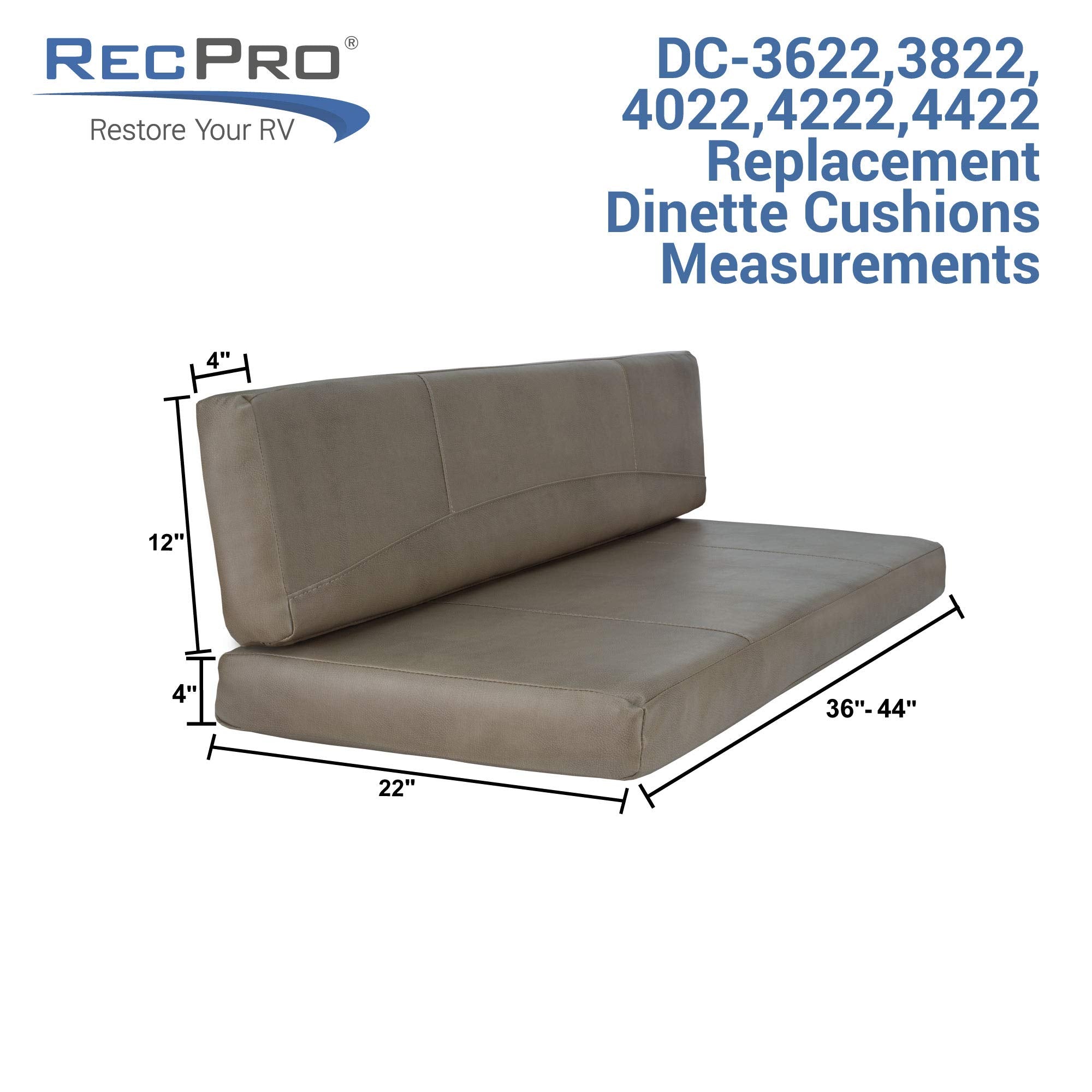 Recpro Rv Dinette Booth Cushions With Memory Foam Camper Trailer Bed (Gunmetal, 42'')