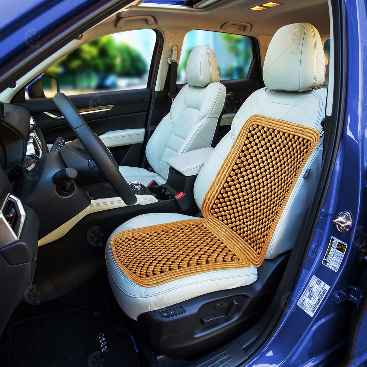 VaygWay Wood Beaded Comfort Seat Cushion Seat Cover – Wooden Beaded Car Seat Cover – Natural Wood Double Strung Beads – Massage Comfort Cover Car Seat – Universal SUV Auto Office Home