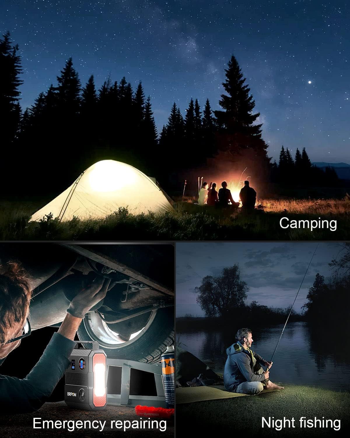 Brpom Car Jump Starter With Air Compressor, 150Psi 5000A Peak 24000Mah (Up To All Gas Or 8.0L Diesel Engine, 50 Times) Portable