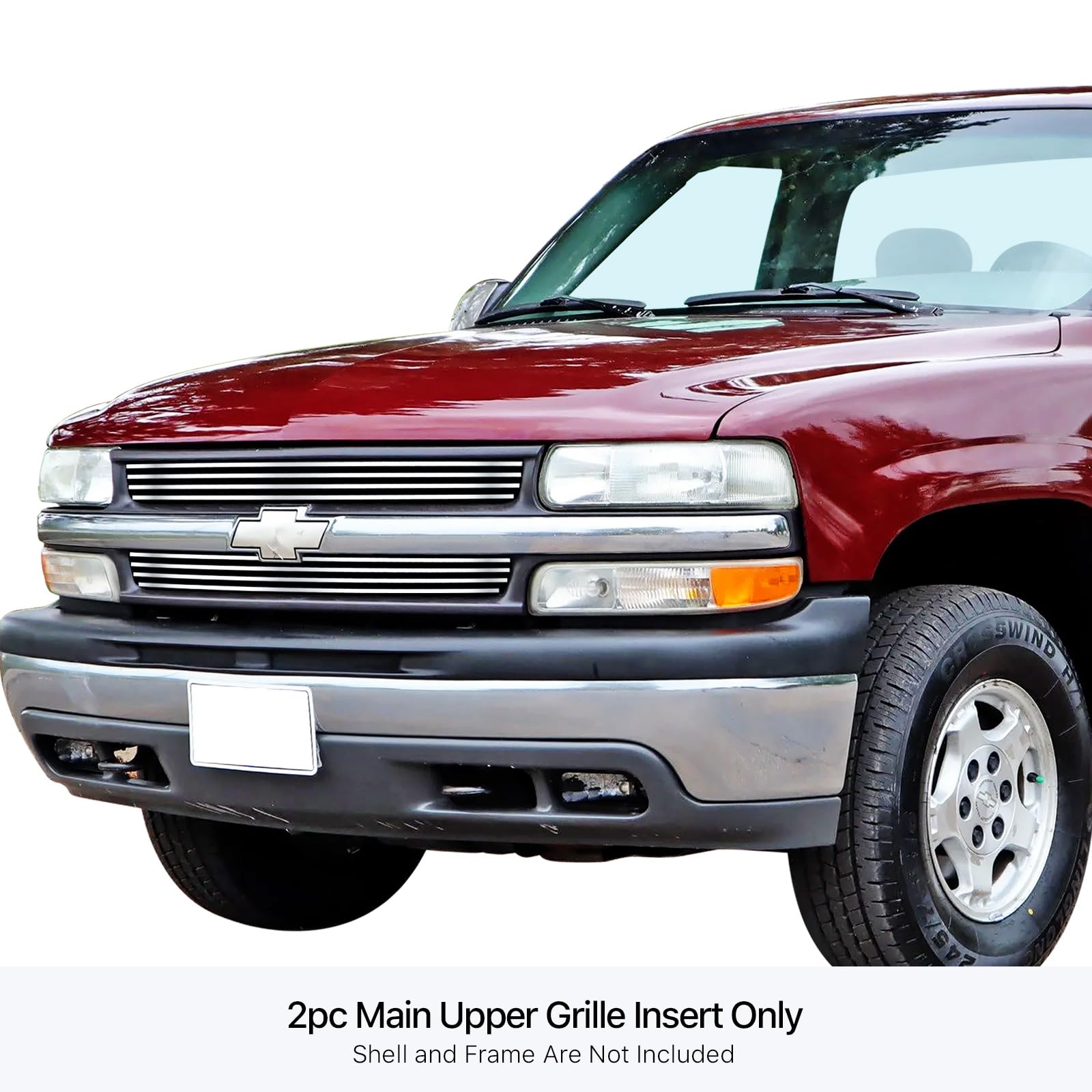 Off Roader eGrille Compatible with Chevy Silverado 1500 1999-2002 & 00-06 Suburban Tahoe Main Upper Stainless Steel Chrome 8x6 B