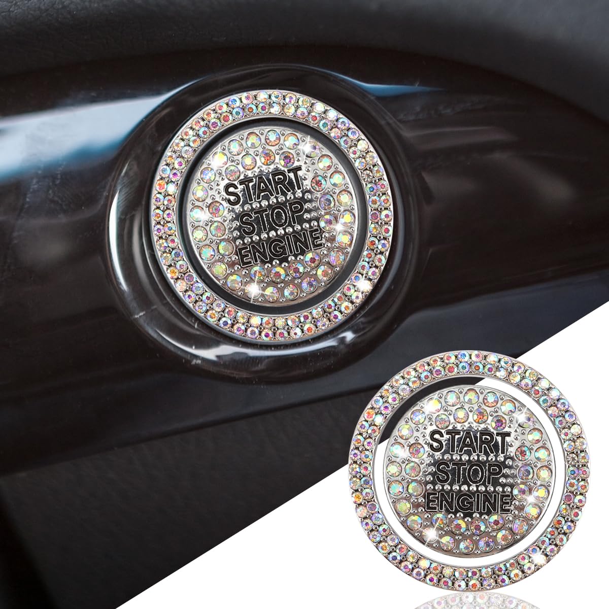 Bling Crystal Car Engine Start Ring Sticker, Sparkling Rhinestone Push Start Button Decorative Cover, Anti-Scratch Key Ignition