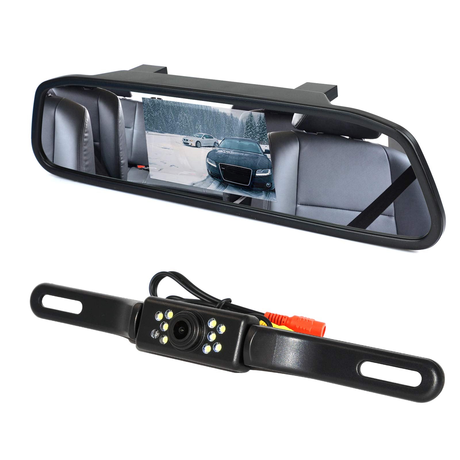 Peojek Backup Camera And Monitor Kit, 4.3'' Car Vehicle Rearview Mirror Monitor For Car Reverse Camera Waterproof Car Rear View 
