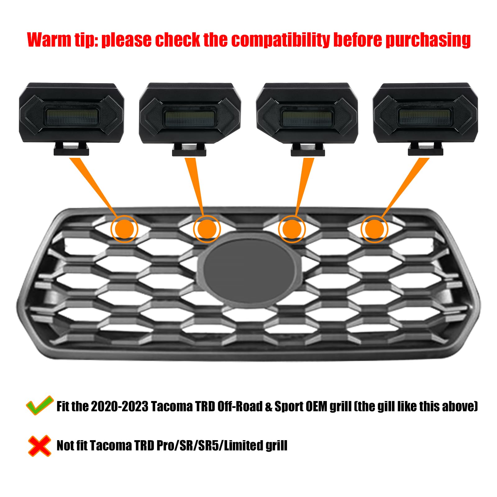 Seven Sparta Upgraded 4 Pcs Grill Lights Compatible With 2020-2023 Toyota Tacoma Off Road & Sport Oem Grille Aftermarket Grille