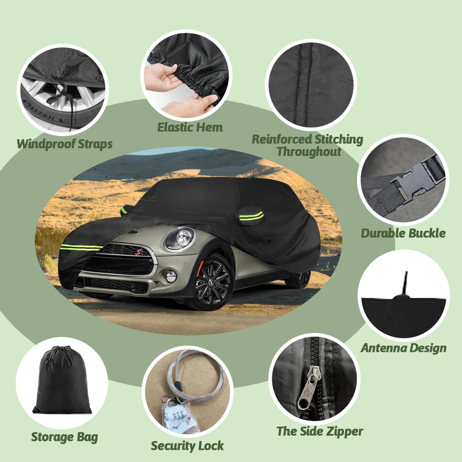Car Covers For 2002-2025 Mini Cooper/Cooper S/Hardtop/Convertible 2-Door, 210T Waterproof All Weather Cooper Full Car Cover Outd