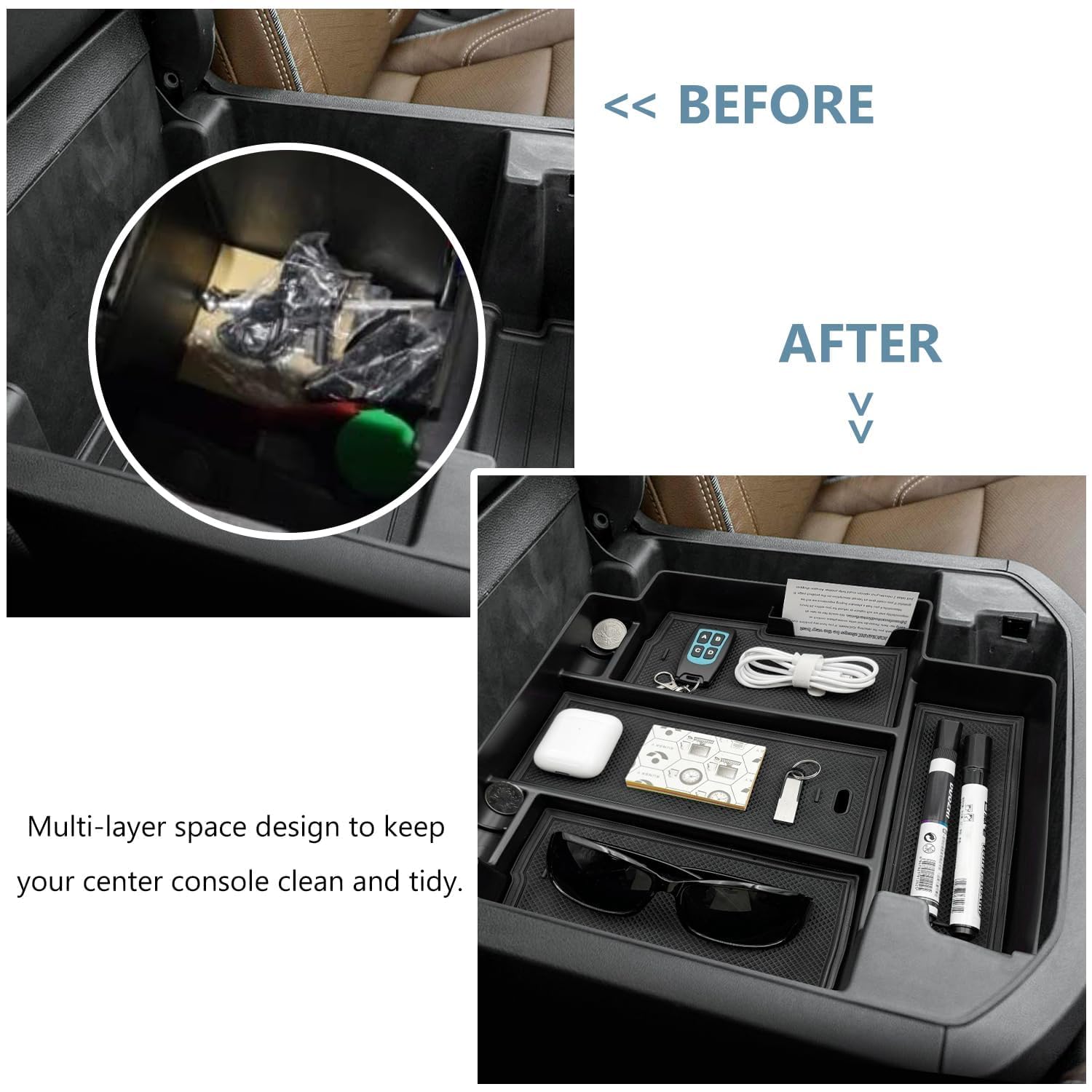 EVTIME Console Console Organizer Storage Tray Accessories fits for 2024 2023 2022 2021 GMC Yukon Chevy Tahoe Suburban Only Fit f