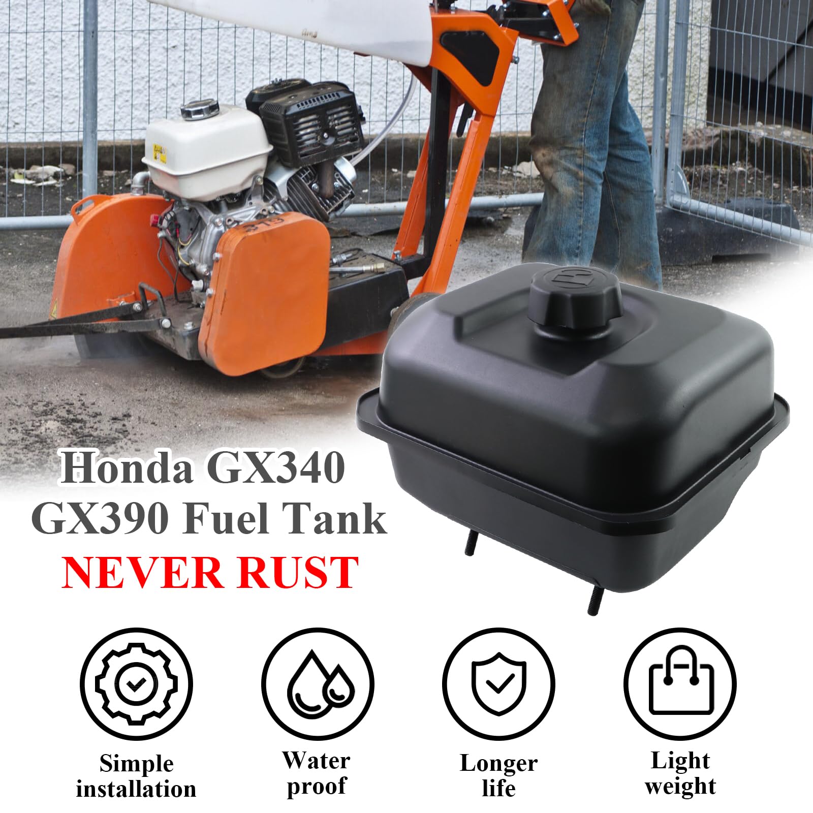 General Gas Fuel Tank Compatible With Gx270 Gx340 Gx390 Harbor Freight Predator 420Cc Hdpe Never Rust Anti-Vibration Oil Tanks Boat Engine Replacement Parts 17510-Ze3-030Za