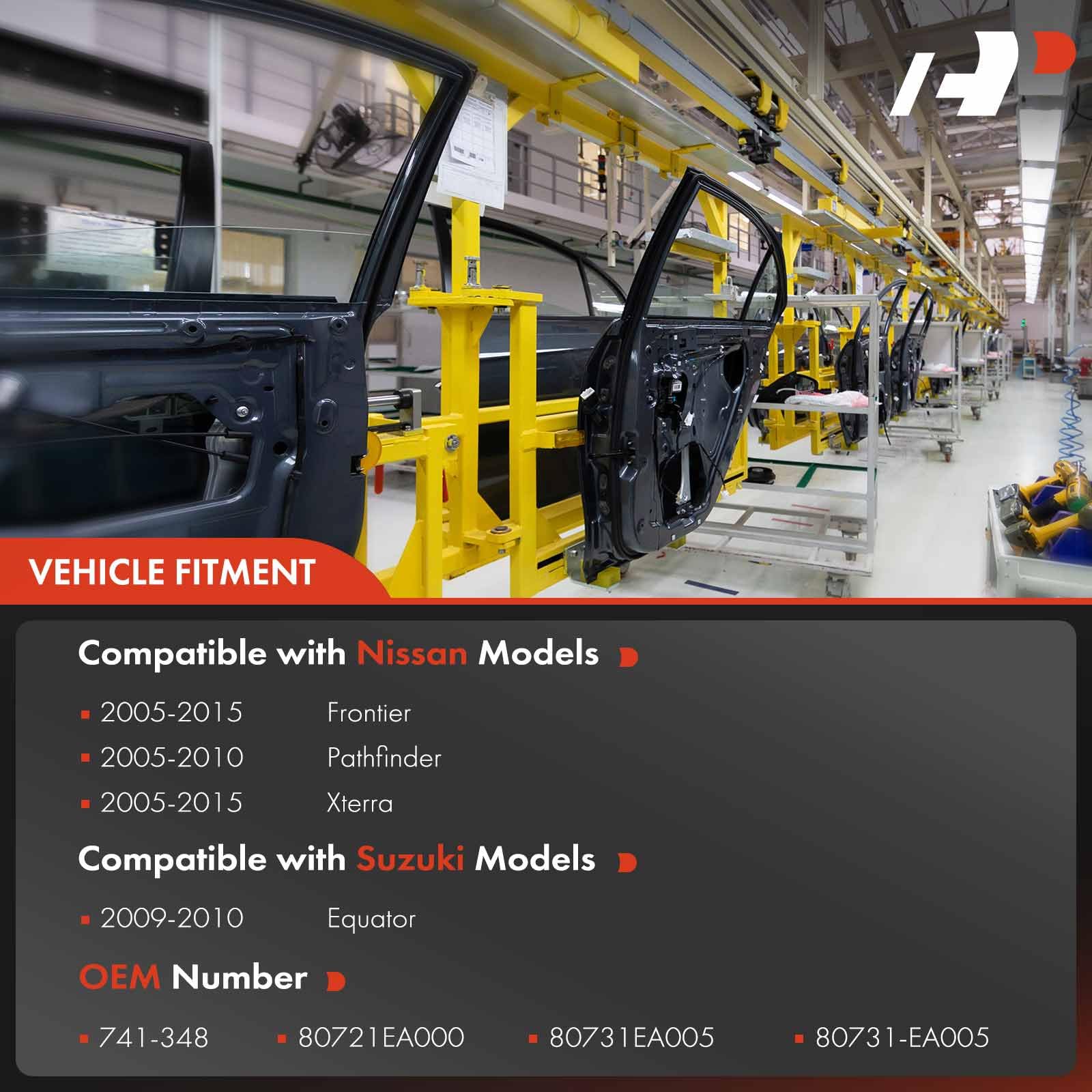 A-Premium Power Window Regulator With Motor Replacement For Nissan Frontier Xterra 2005-2015 Pathfinder Suzuki Equator (2 Pins O