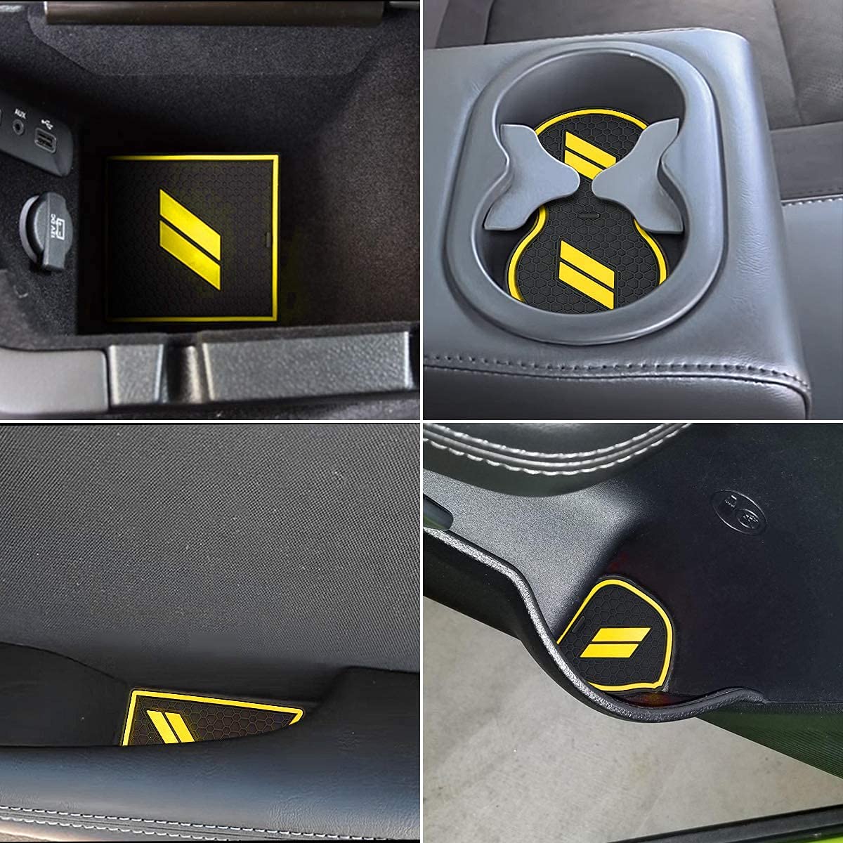 Auprite Anti Dust Mats For Challenger Accessories 2015-2021 2022, Custom Cup Holder Liners Mats Door Pocket Center Console Liners (Yellow/11Pcs)