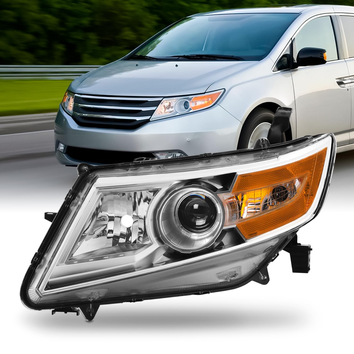AKKON - Fit 2011 2012 2013 Honda Odyssey 11-13 OE Style Headlights Projectoer Headlamp Chrome Housing Driver Left Side Direct Re