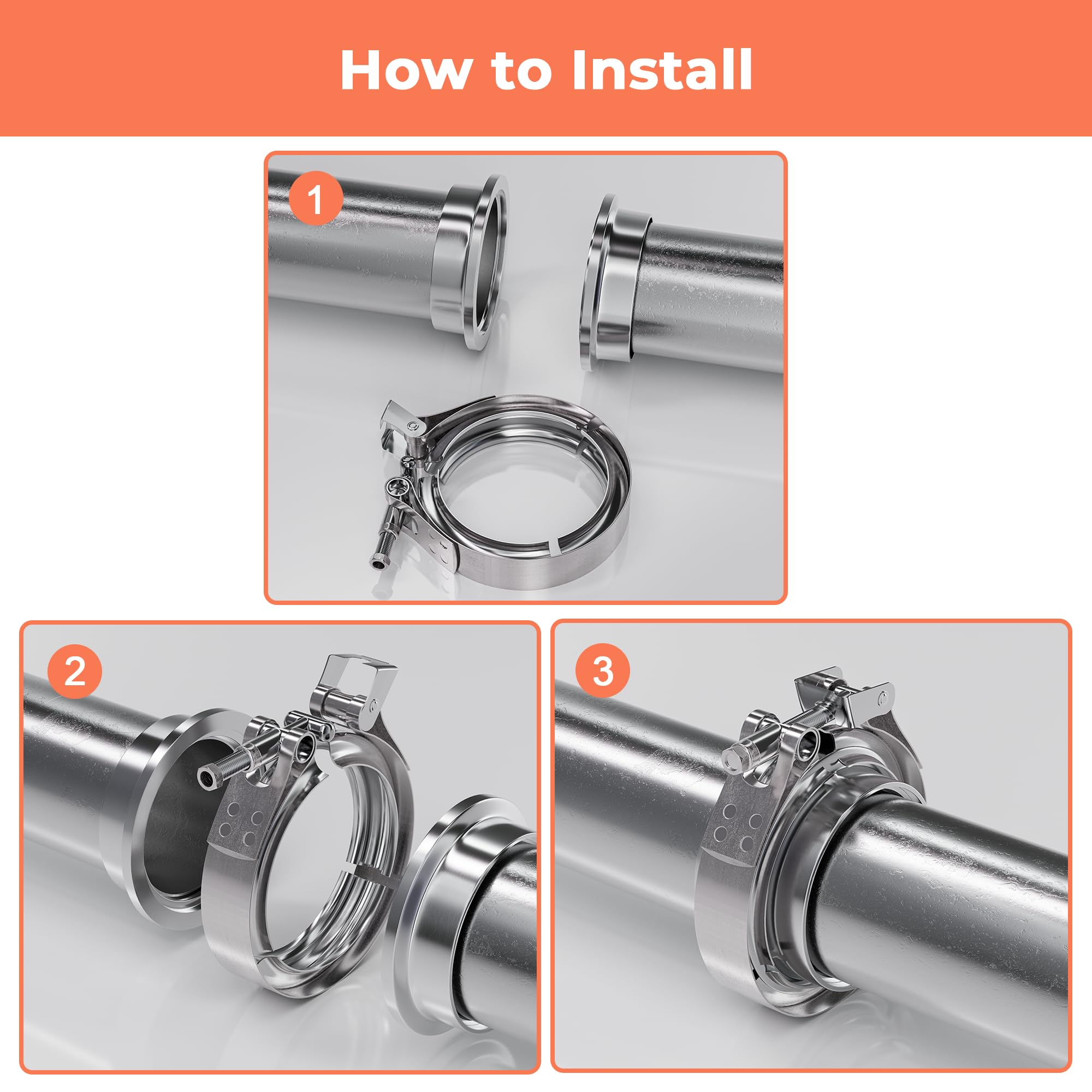 Wysiwyka 2.5 Inch Quick Release V Band Clamp-Stainless Steel_304,Clamp Fittings For Exhaust Pipe Flanges 1 Pc