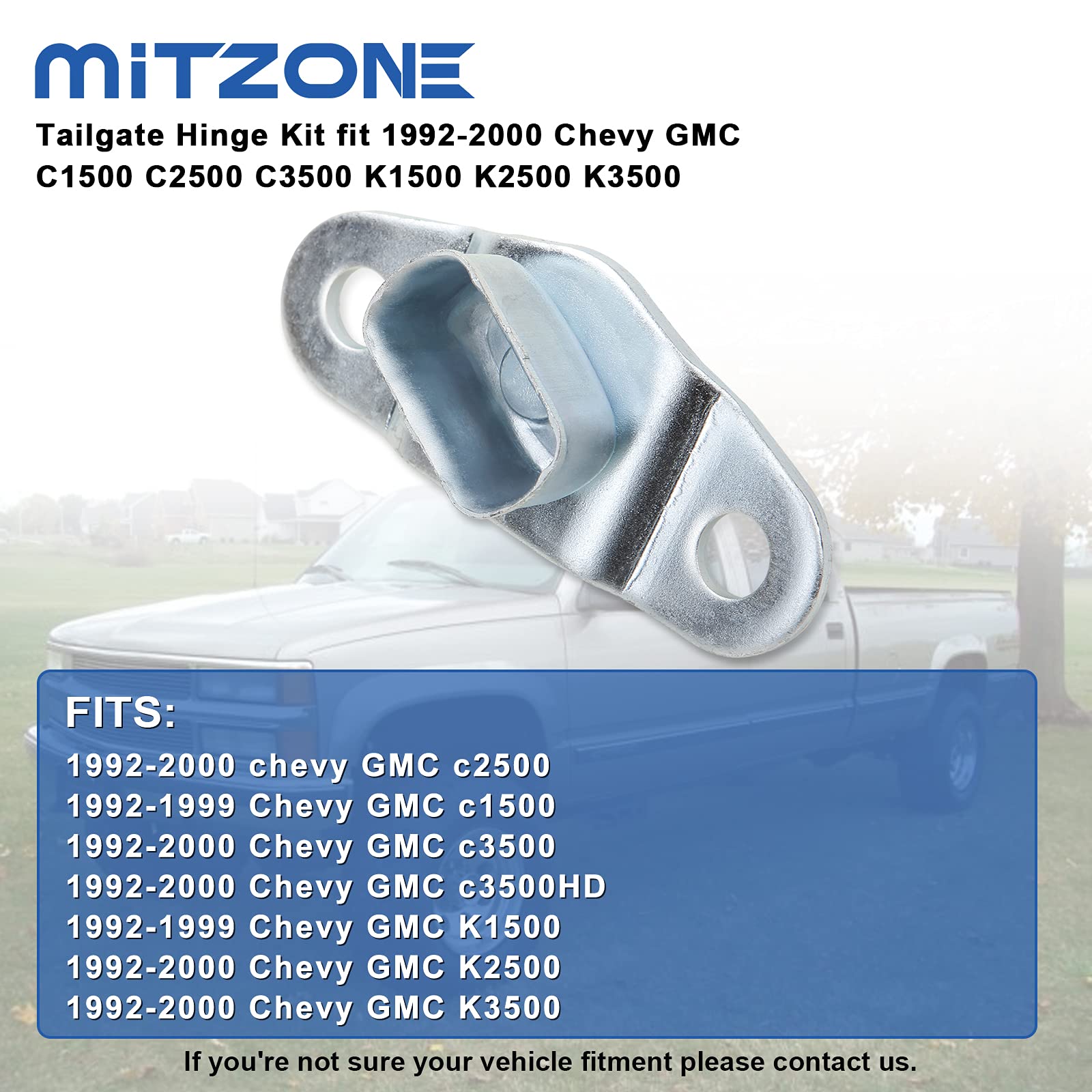 MITZONE Tailgate Hinge Kit Compatible with 1992-2000 Chevy GMC C1500 C2500 C3500 K1500 K2500 K3500 Replace # 15521579 15603558 1