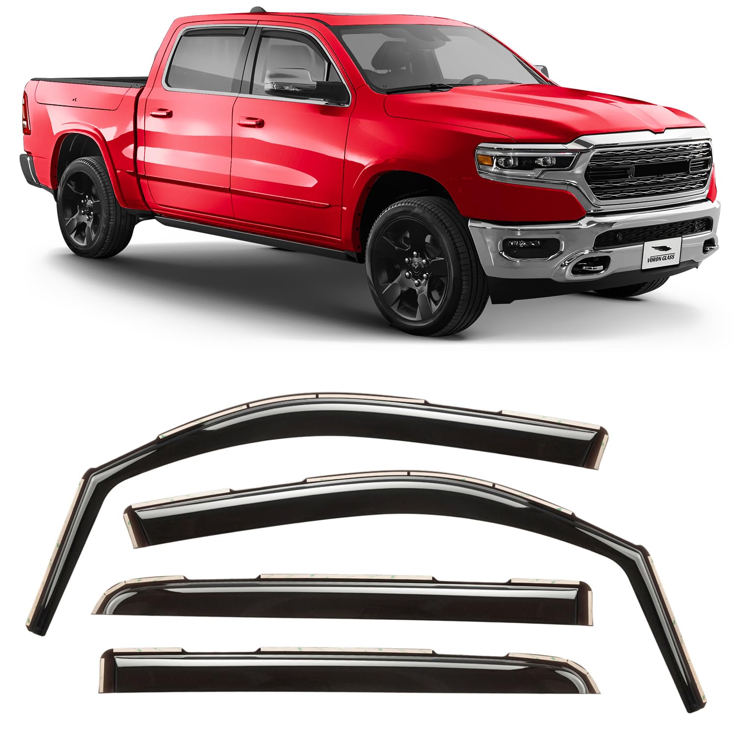 Voron Glass In-Channel Extra Durable Rain Guards For Trucks Dodge Ram 1500 2019-2025 Crew Cab, Window Deflectors, Vent Window Vi