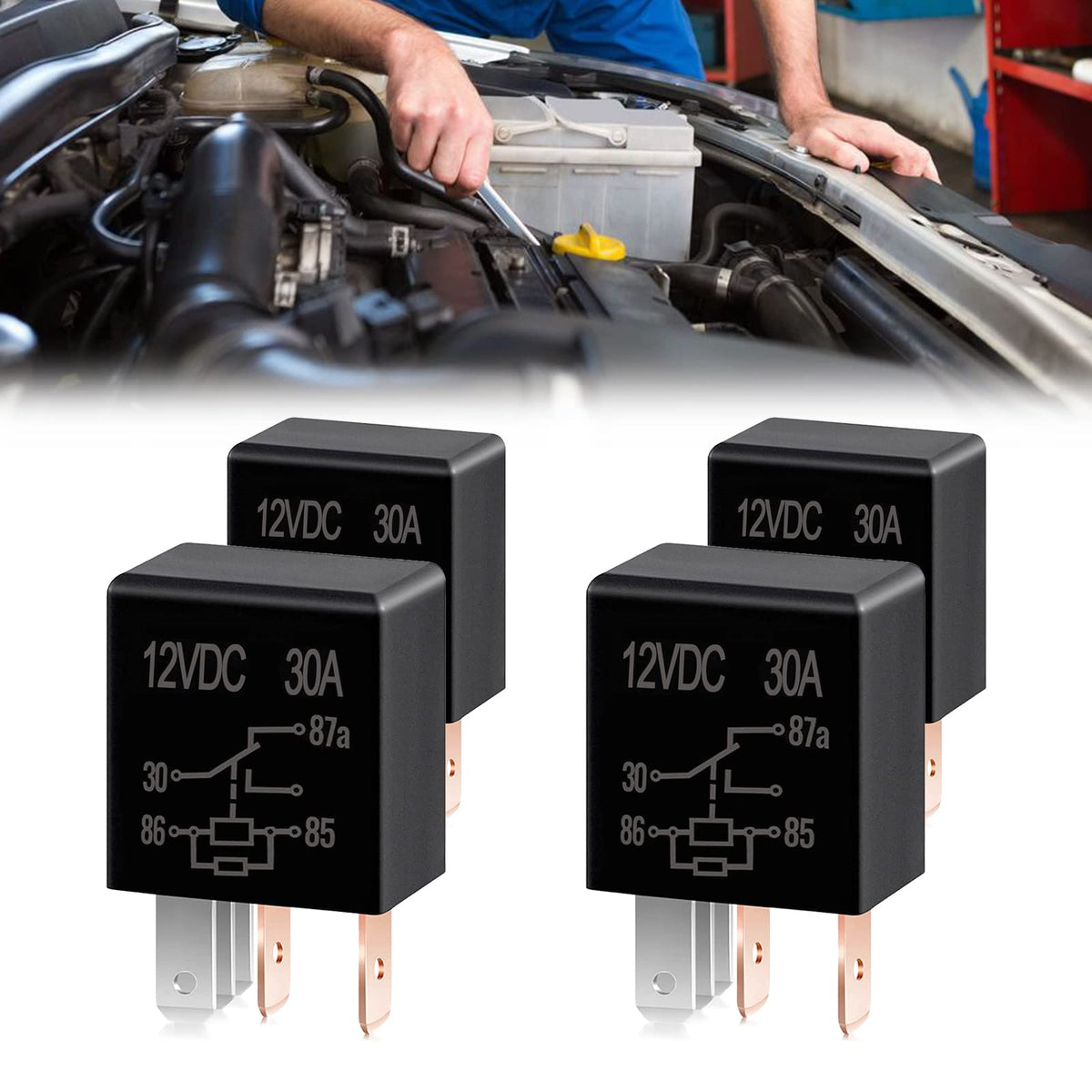 Miytsya 4 Pack Car 5 Pin Relay Switch 12V 30A SPST, Waterproof Stable Relay, Multi-Purpose Relay Heavy Duty Standard Relay Kit, 