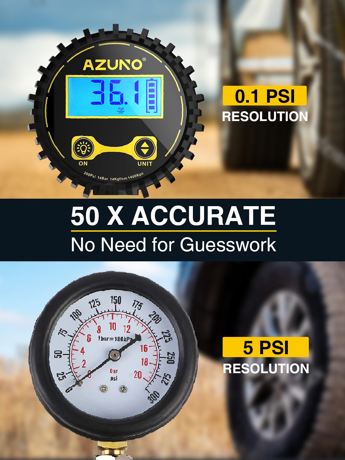 Azuno Digital Tire Inflator With Pressure Gauge, 200 Psi, Heavy Duty Air Compressor Accessories, With Rubber Hose Lock On Air Ch