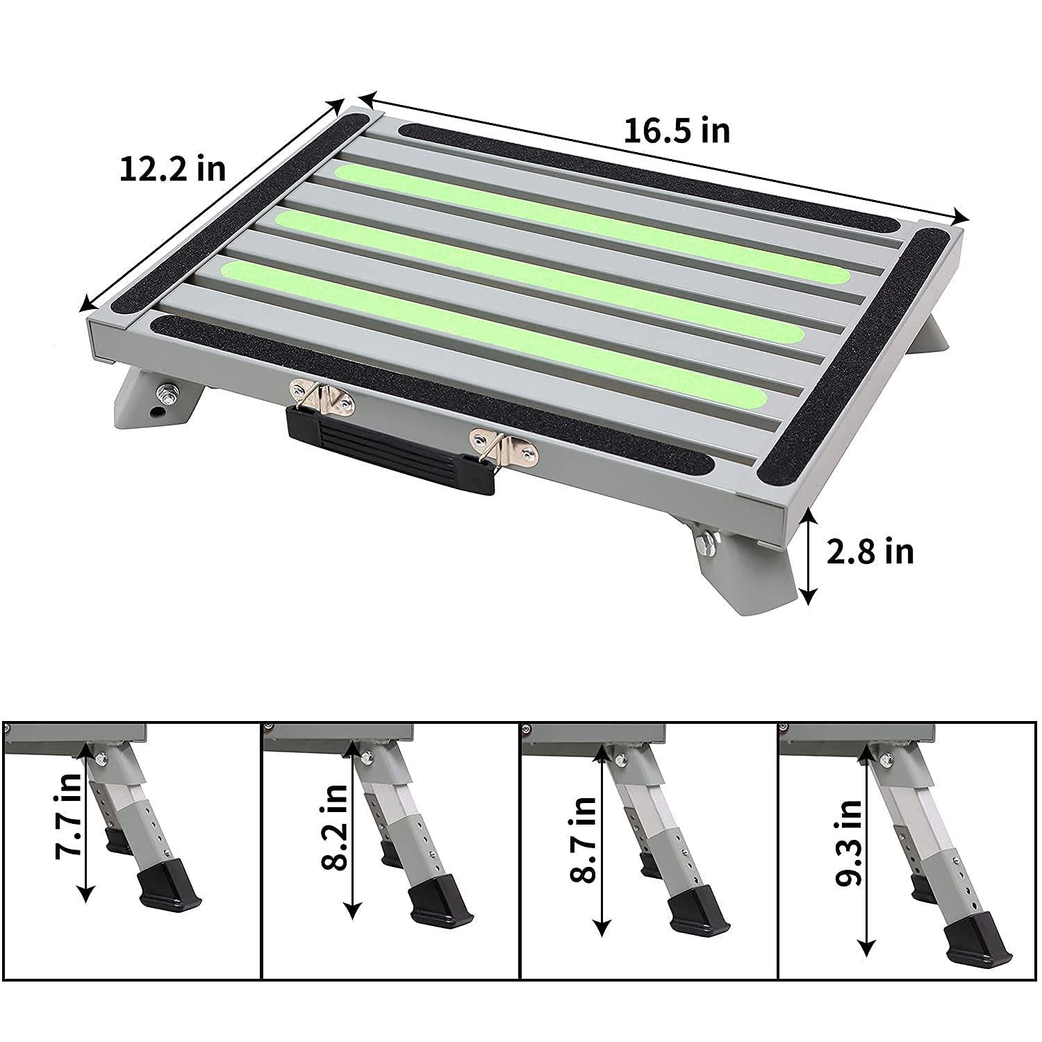 Homeon Wheels Safety Rv Steps, Step Stool Folding Platform Step With Durable Feet, More Stable Up To 1000 Lbs (Gray Reflective)