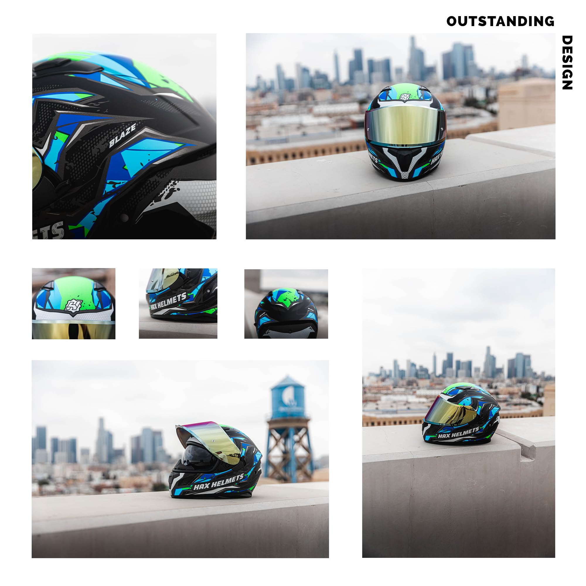 Hax Obsidian Full Face Dual Visor Adult Motorcycle Helmet For Motorbike Street Bike With Pinlock Ready Dot Approved (Blaze Blue,Xl)