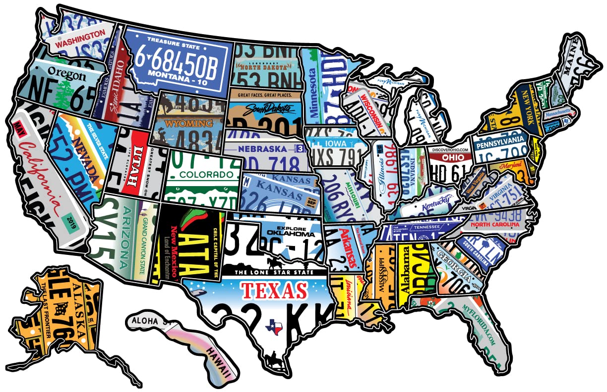 Rv State Travel Usa Map Vinyl Sticker - Camper Trailer Decals For Window With State Flag - Road Trip Map Of America - Waterproof, Uv Protection For Window, Door Or Wall (License Plate)