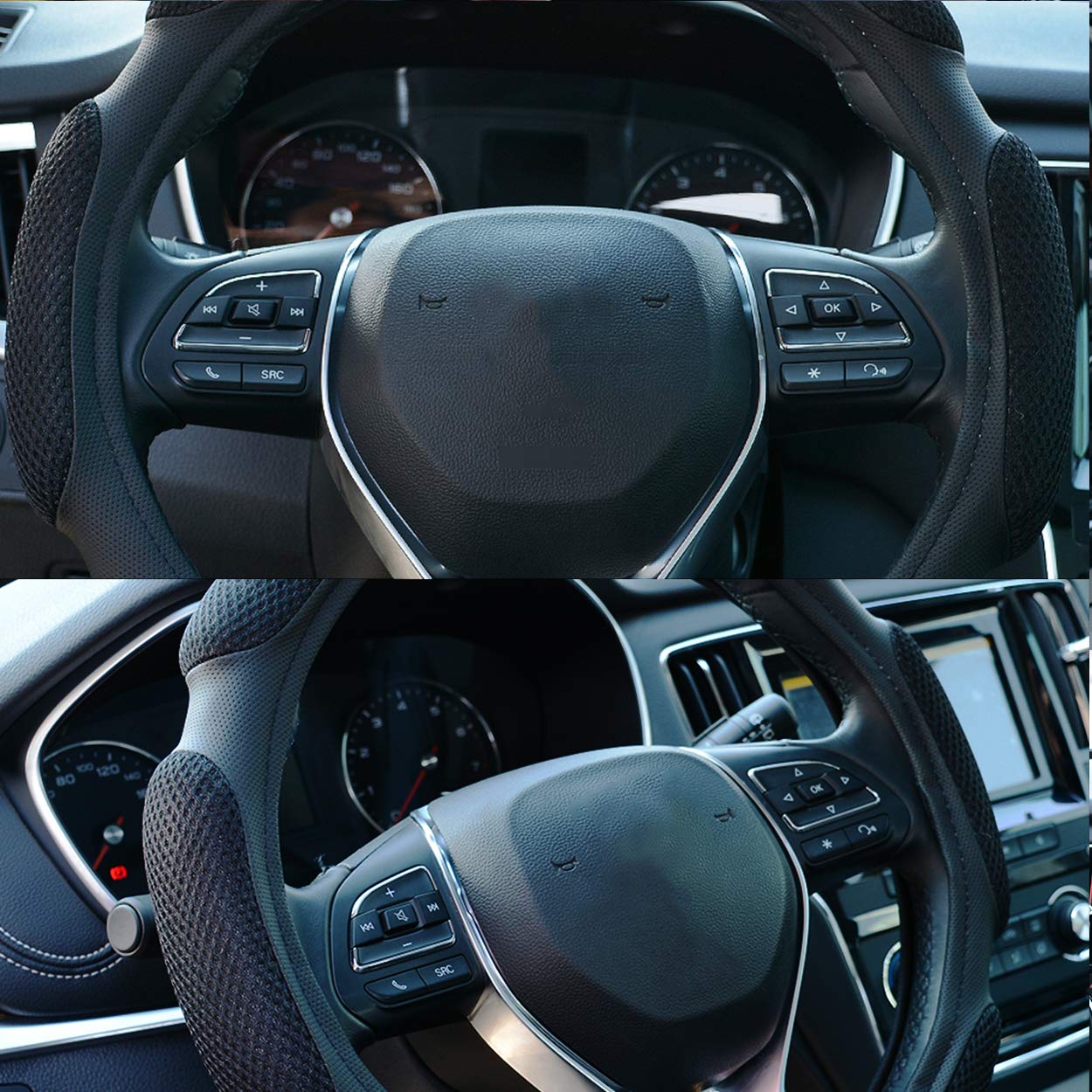 Fhqsx Auto Steering Wheel Cover Hand Pad Cushion Slip-On Universal Fit 15'' / 38 Cm (Black)